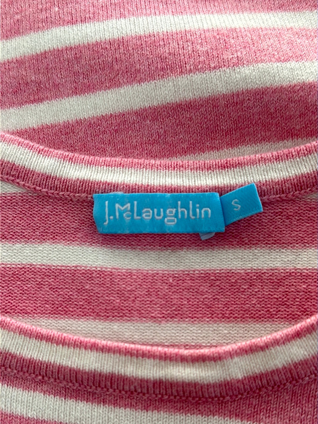 J. MCLAUGHLIN pink white Stripe Cotton Modal Blend Pocket Sweater - S