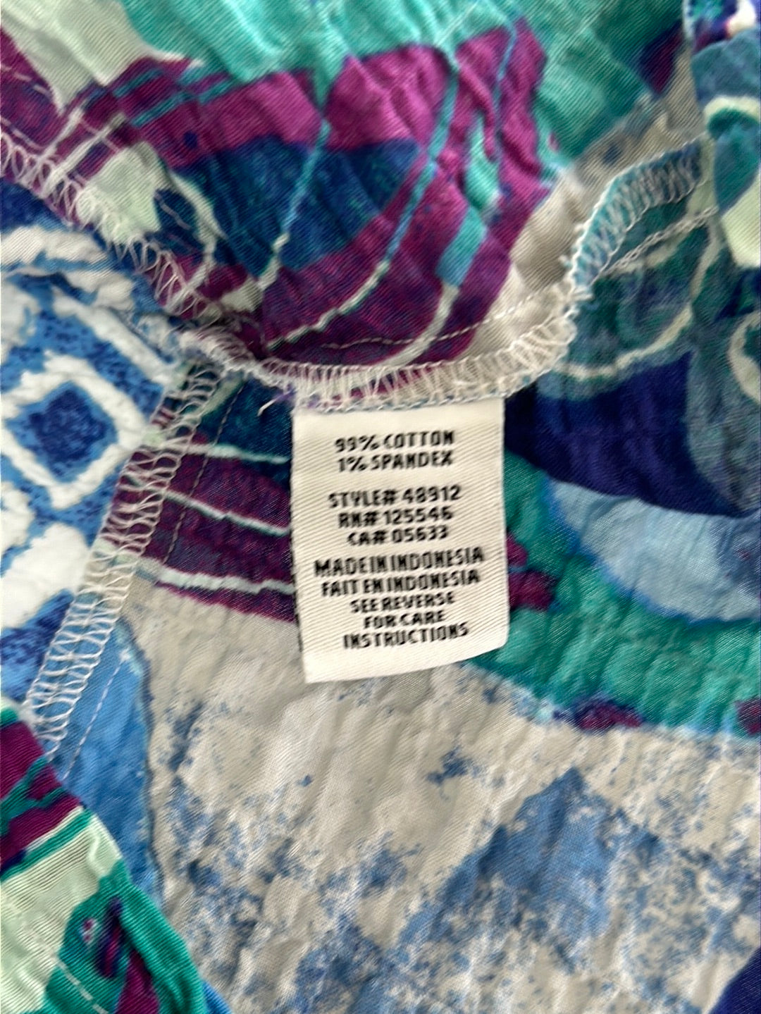 HABITAT blue white print Cotton Crinkle Texture 3/4 Sleeve Top - XS