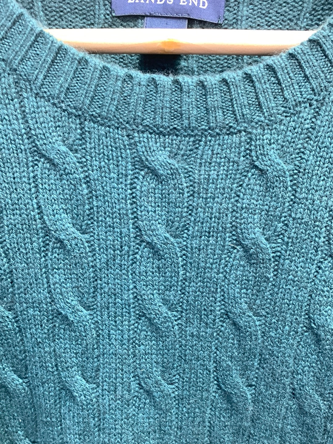 LANDS' END forest green 100% Cashmere Cable Knit Sweater - XL | 46-48