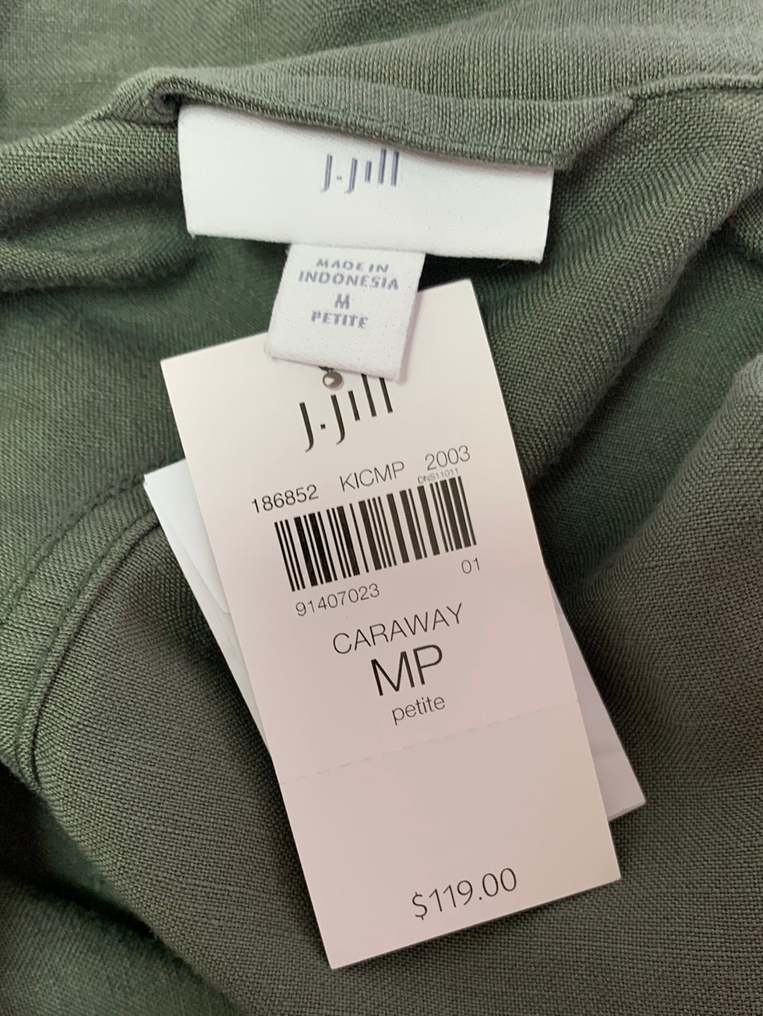 NWT - J JILL green Linen Rayon Blend Belted Caraway Jacket - MP
