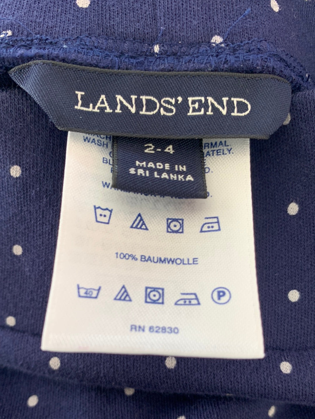 LANDS END navy blue dot A-line Midi Pull On Skirt - XS / 2-4