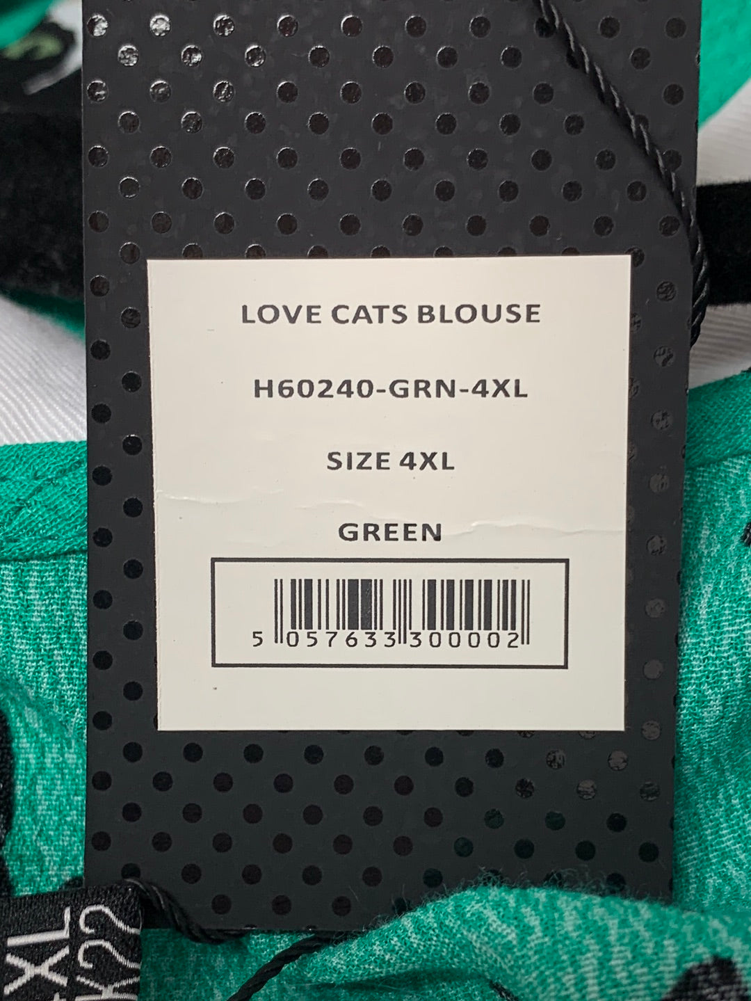 NWT - HELL BUNNY green print Short Sleeve Button Love Cats Blouse- 4XL