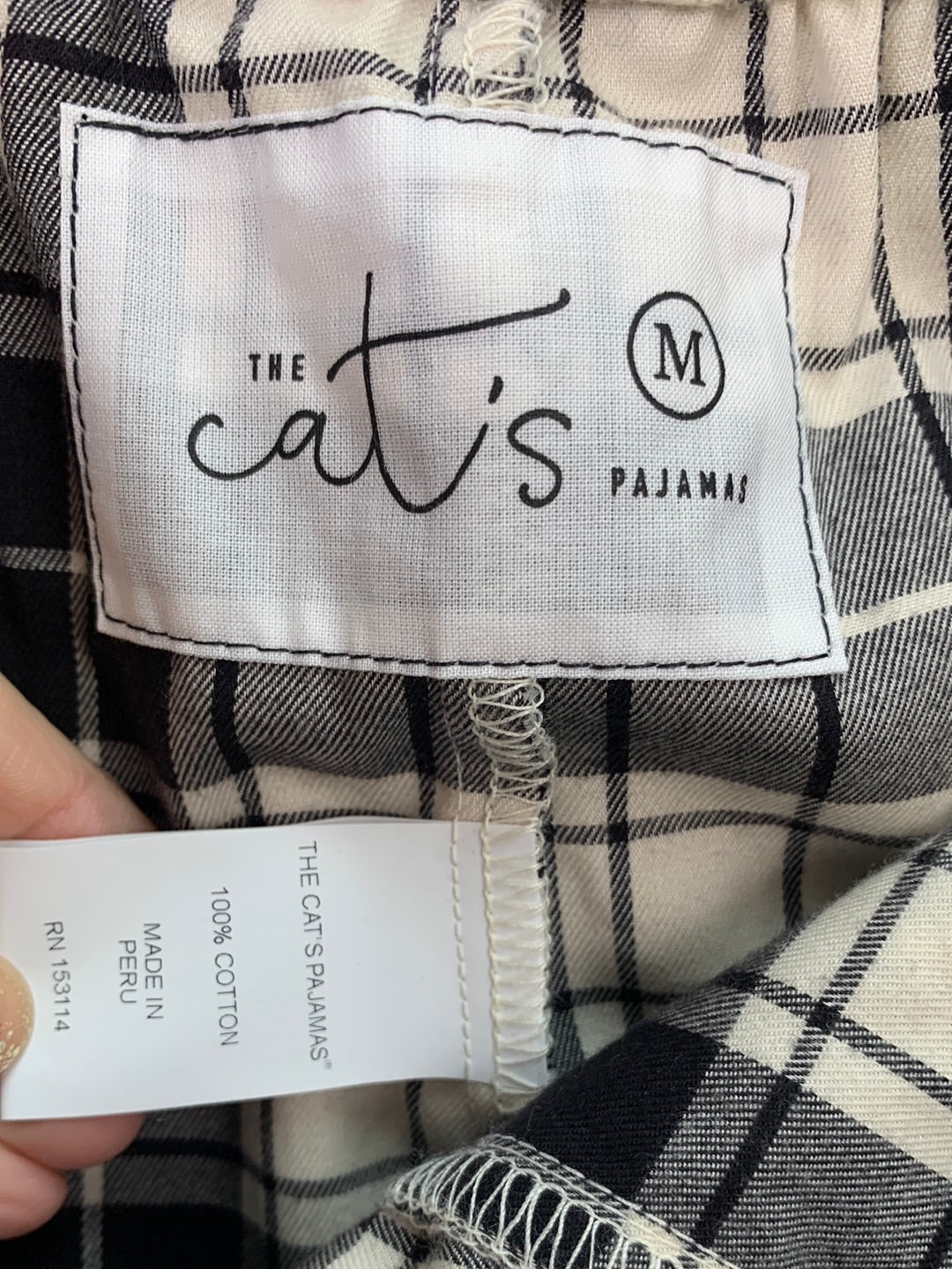 NWT - THE CATS PAJAMAS black Plaid Denmark Pima Flannel Pajama Set - M