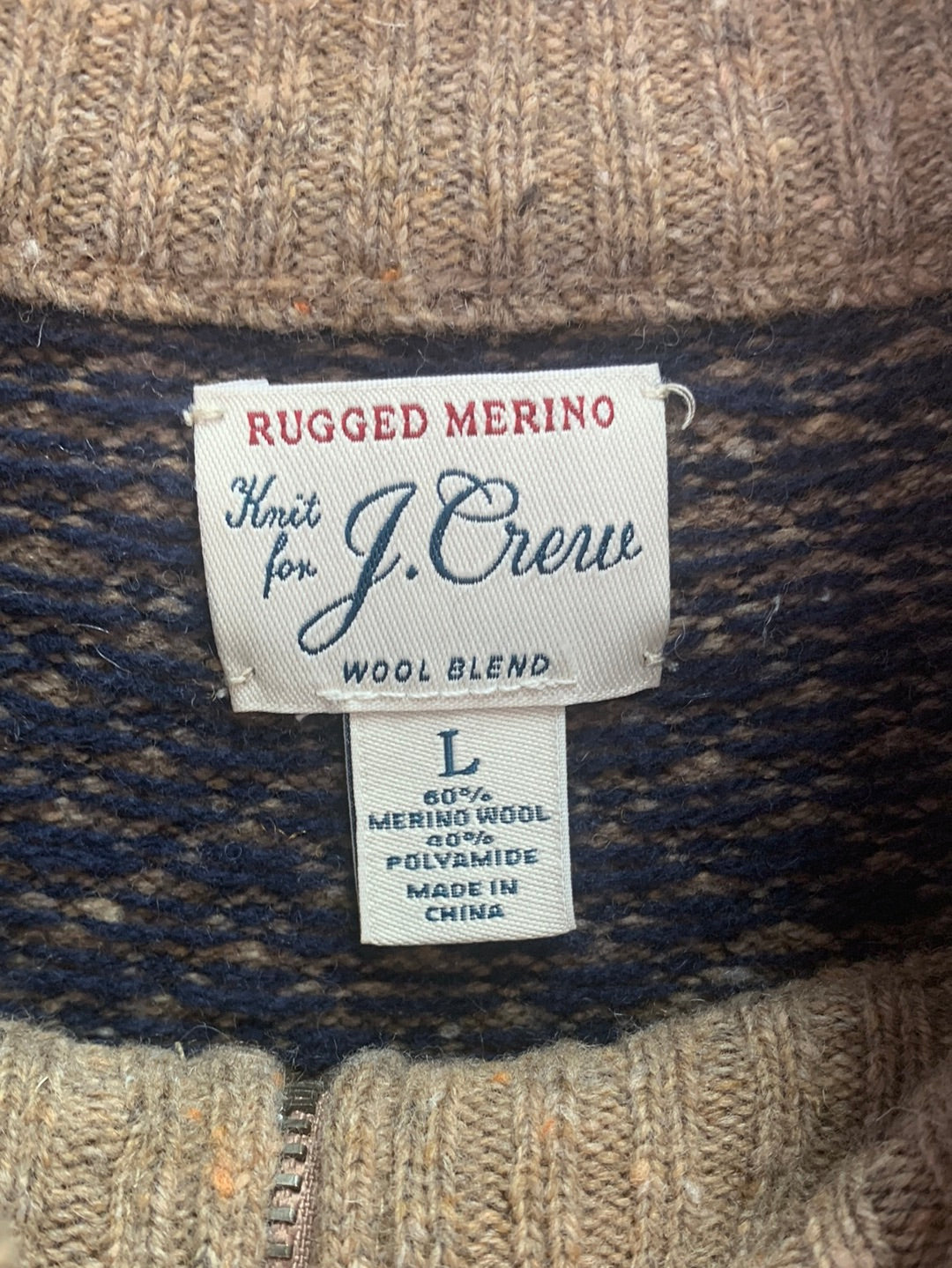 J. CREW brown Rugged Merino Wool Blend Birds Eye 1/4 Zip Sweater - L