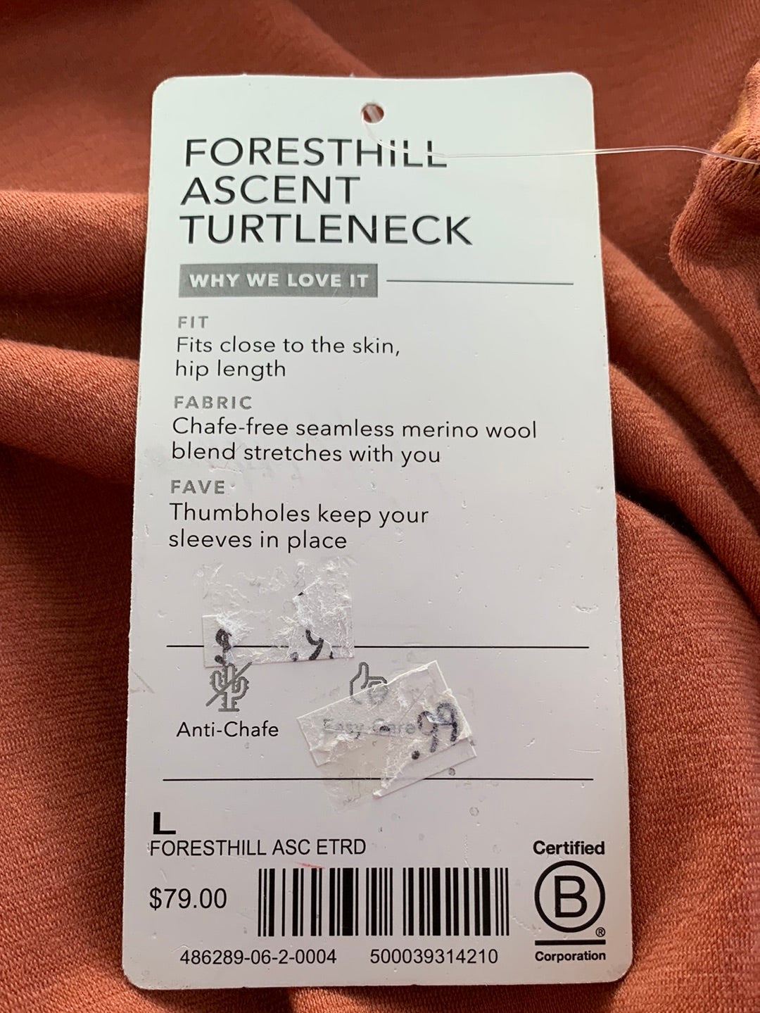 NWT - ATHLETA etruscan red Wool Blend Foresthill Ascent Turtleneck - L