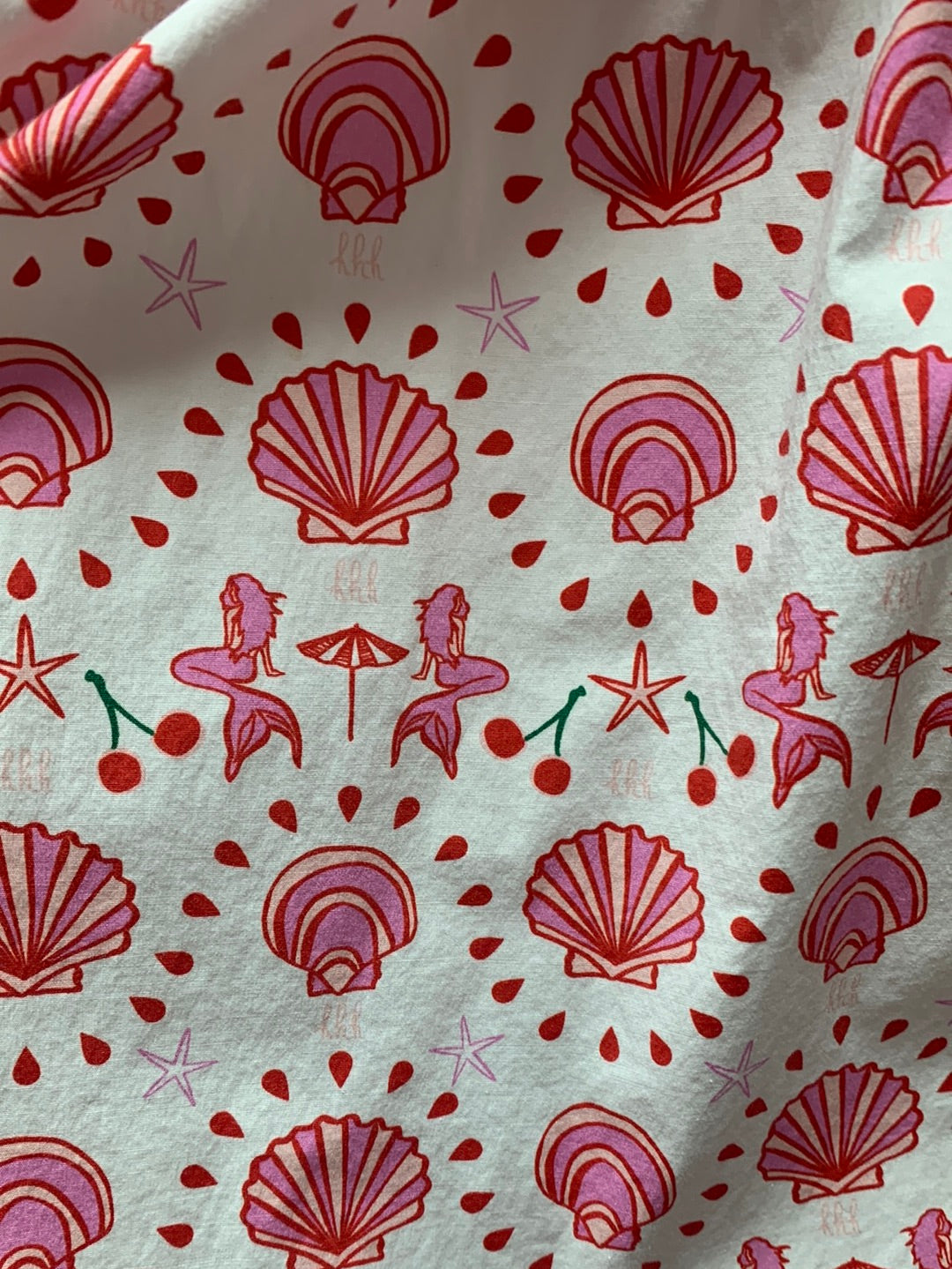 HILL HOUSE pink print Mermaid Cherry Midi Ellie Nap Dress - Medium (repairs needed)