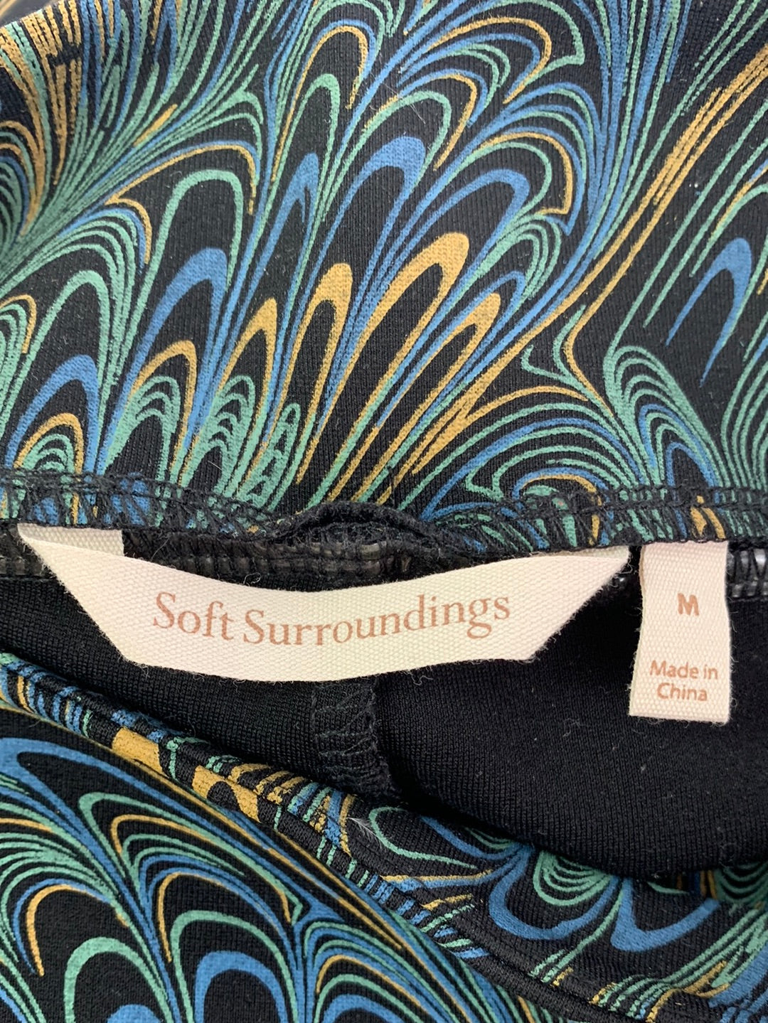 SOFT SURROUNDING black blue Peacock Marble Print Ponte Pull On Stretch Pants - M