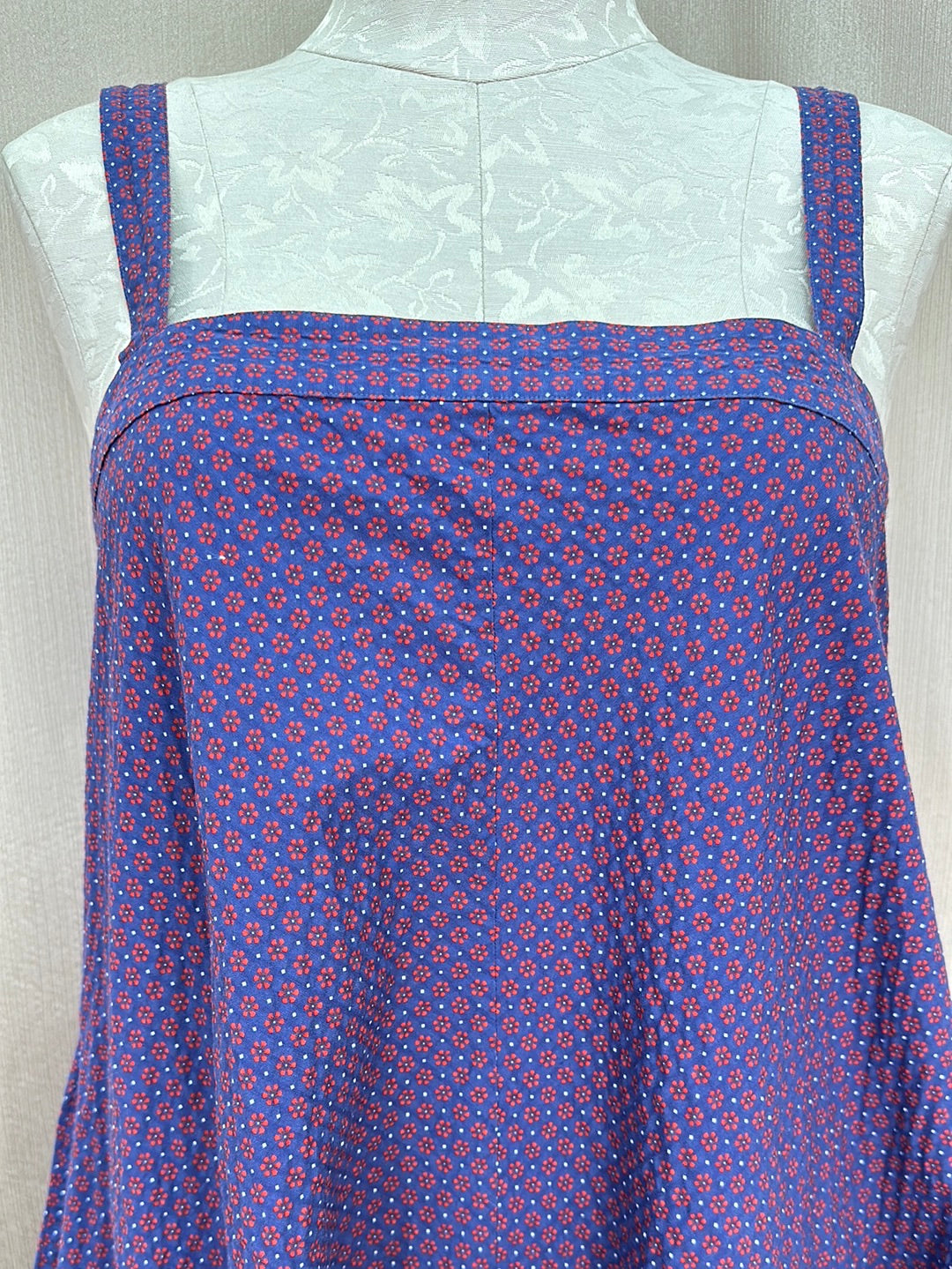 ANN MASHBURN blue red Floral Cotton Sleeveless Midi Dress - L