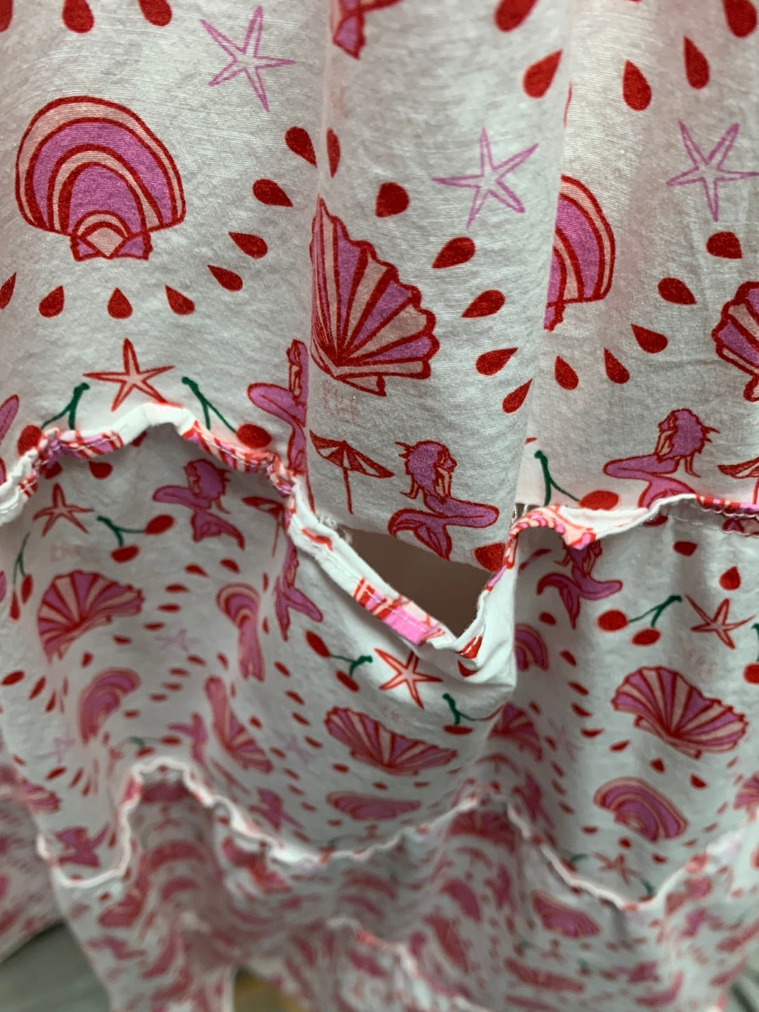 HILL HOUSE pink print Mermaid Cherry Midi Ellie Nap Dress - Medium (repairs needed)