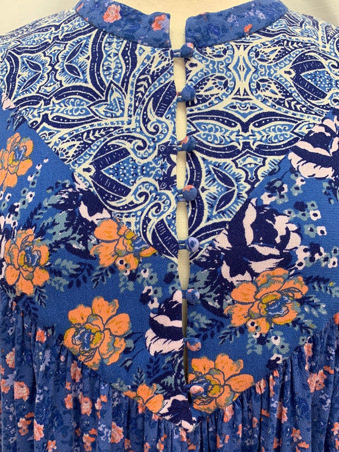 FREE PEOPLE blue floral Rayon Long Sleeve Dress / Tunic - Medium