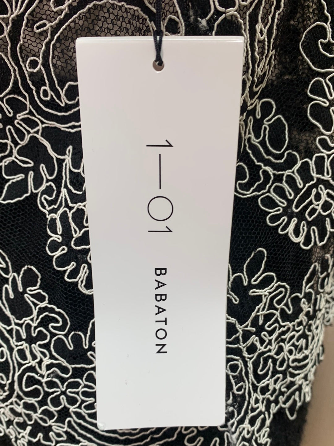 NWT - BABATON 1-01 black white Lace Mesh Varda Long Sleeve Blouse - S