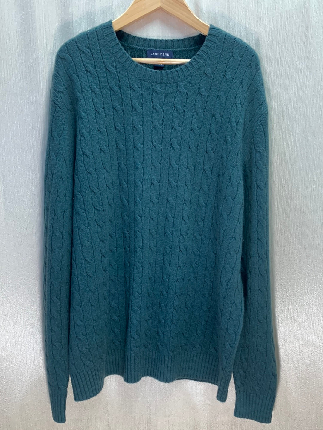 LANDS' END forest green 100% Cashmere Cable Knit Sweater - XL | 46-48