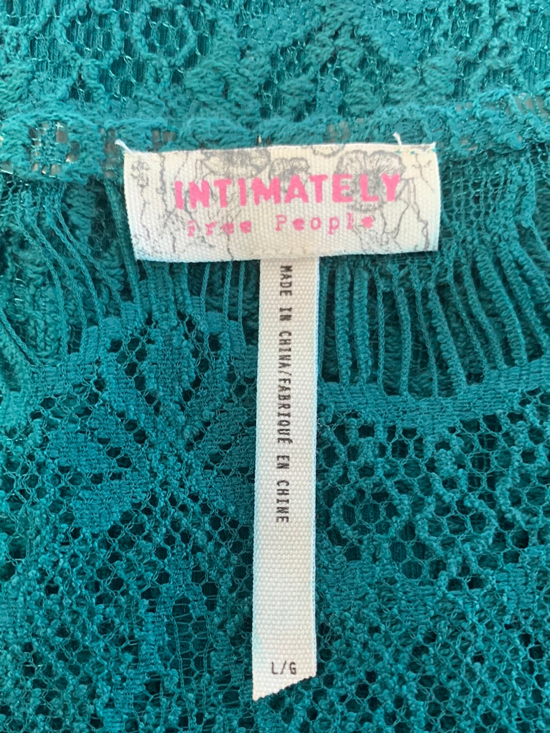INTIMATELY FREE PEOPLE teal Lace Bodycon Cap Sleeve Slip Dress - L