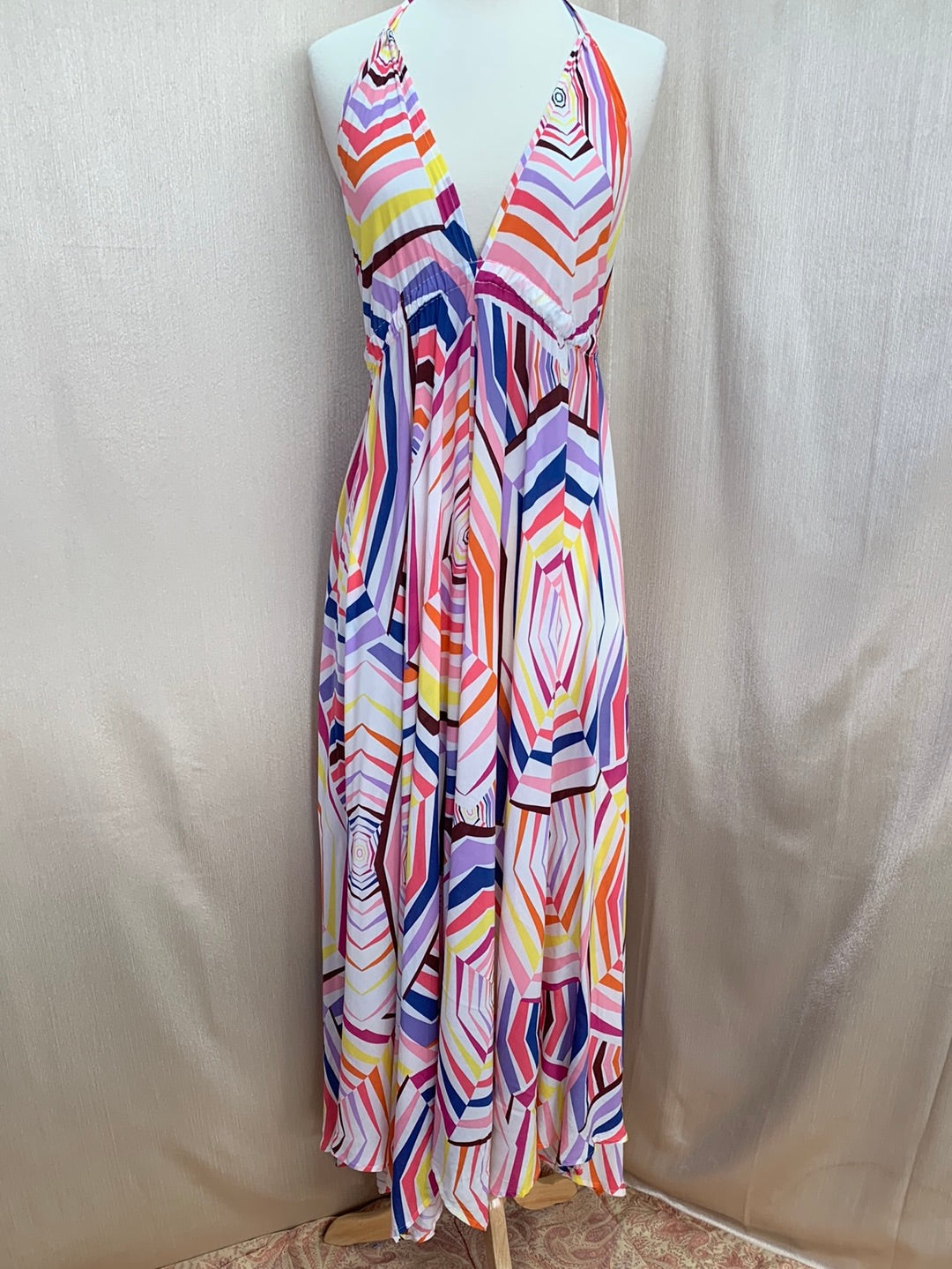 NWT - KATE SPADE multicolor 100% Rayon Geometric Print Halter Maxi Dress - S