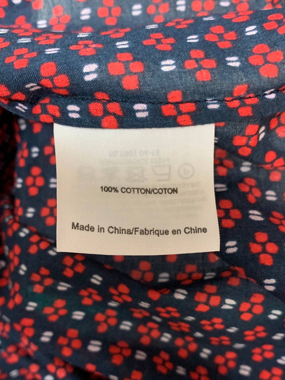 TORY BURCH navy red print Cotton Roll Tab Long Sleeve Blouse - 2