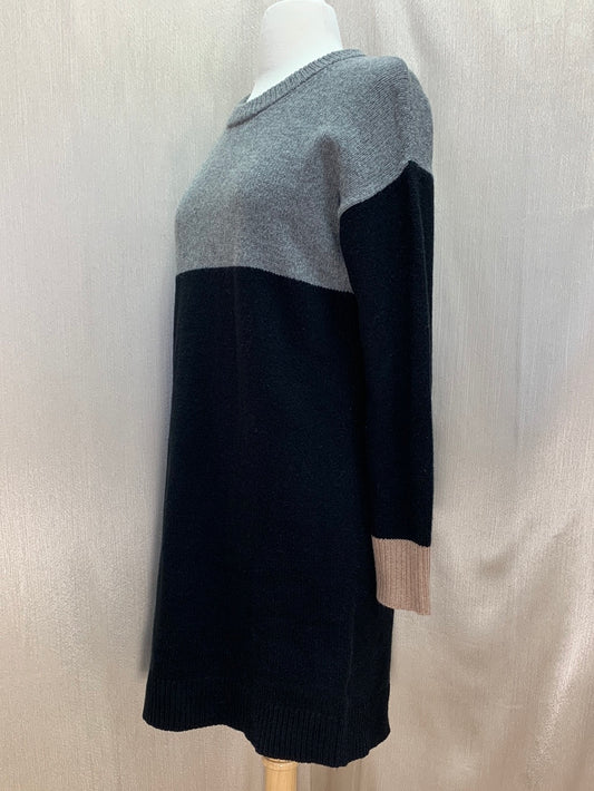 MADEWELL black/gray/tan Wool Colorblock Long Sleeve Sweater Dress - XS