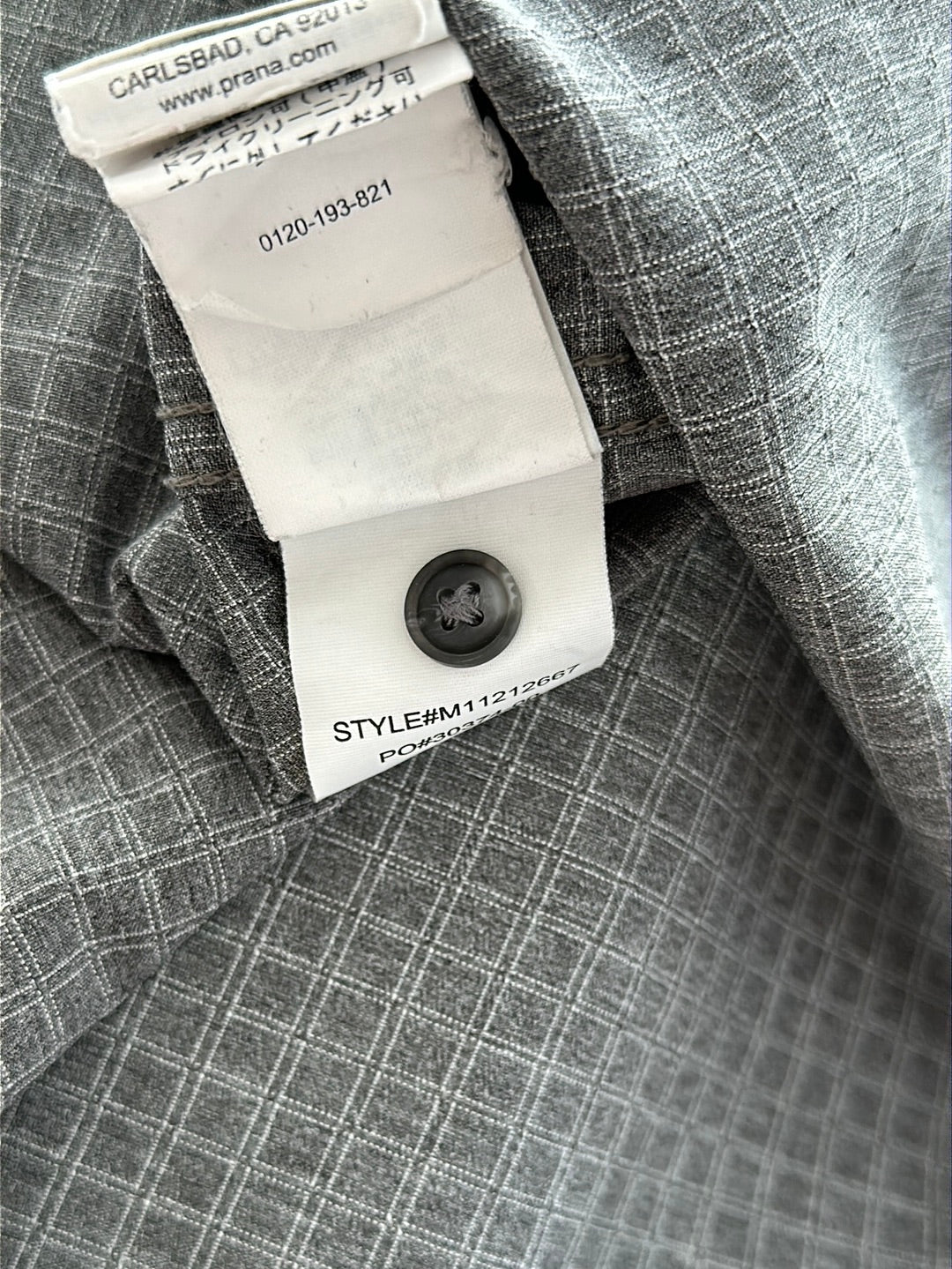 PRANA grey Plaid Vented Button Up Short Sleeve Shirt - Men's L
