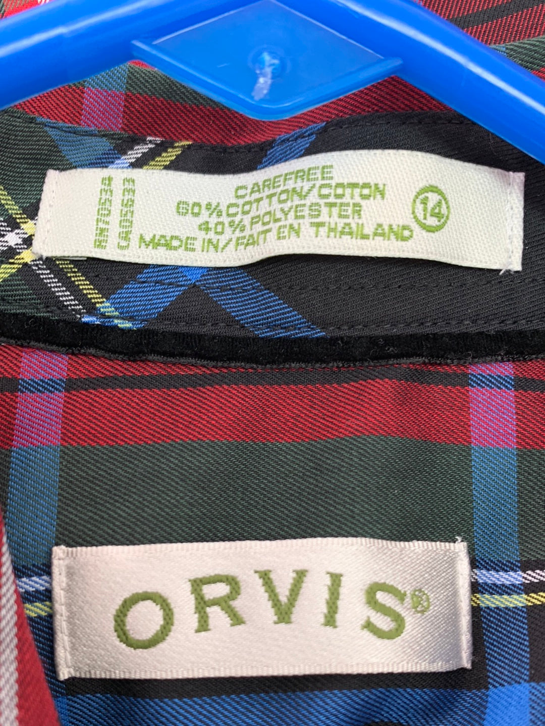 ORVIS red blue plaid Cotton Blend Long Sleeve Button Up Shirt - 14