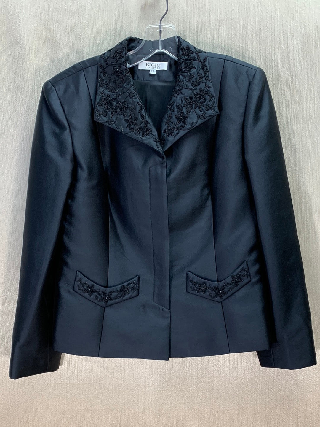 VTG - BIGIO COLLECTION black Silk Wool Beaded Blazer Skirt Suit - 12