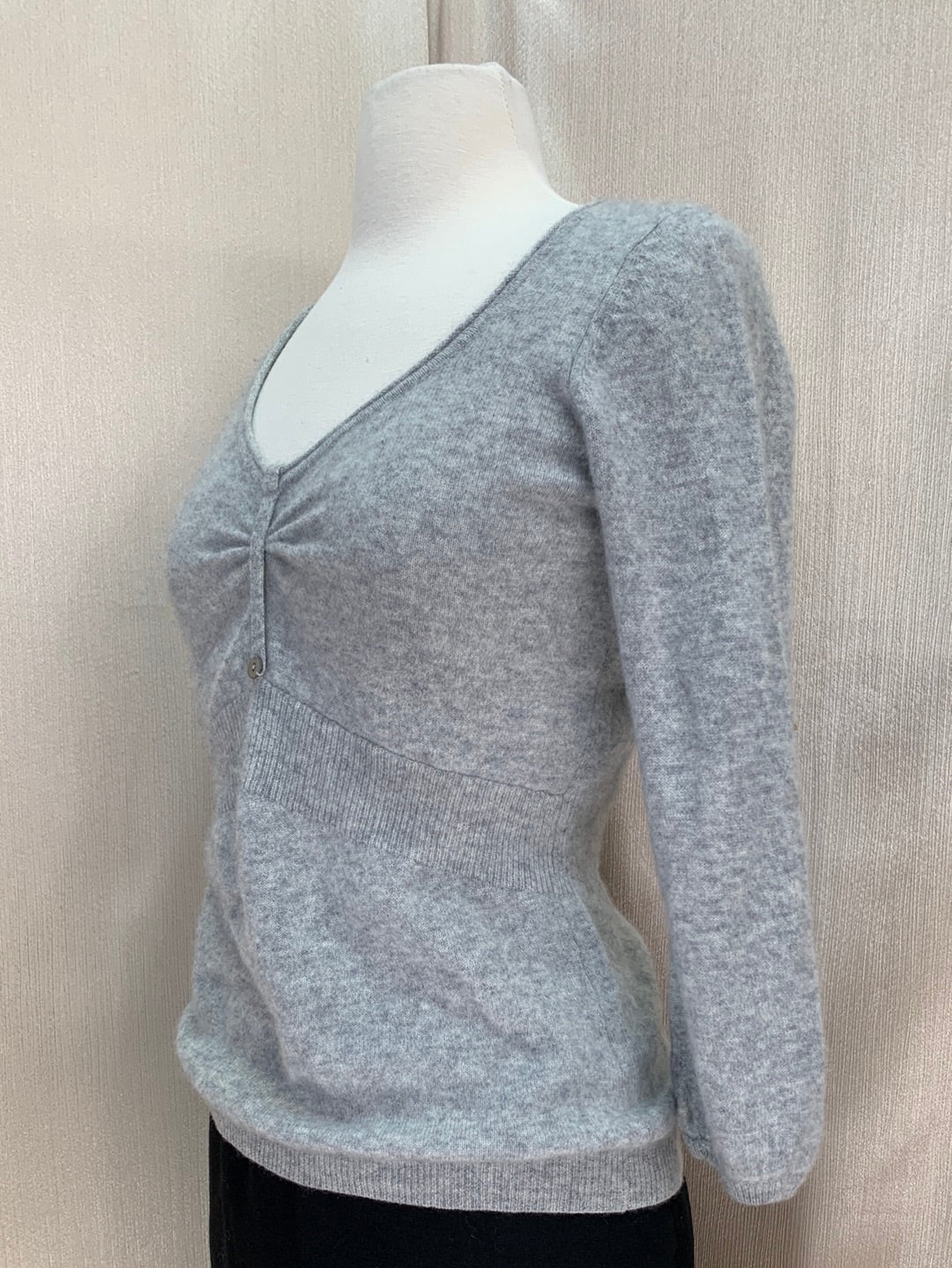 MARGARET O'LEARY heather grey Cashmere 3/4 Sleeve Sweater - S
