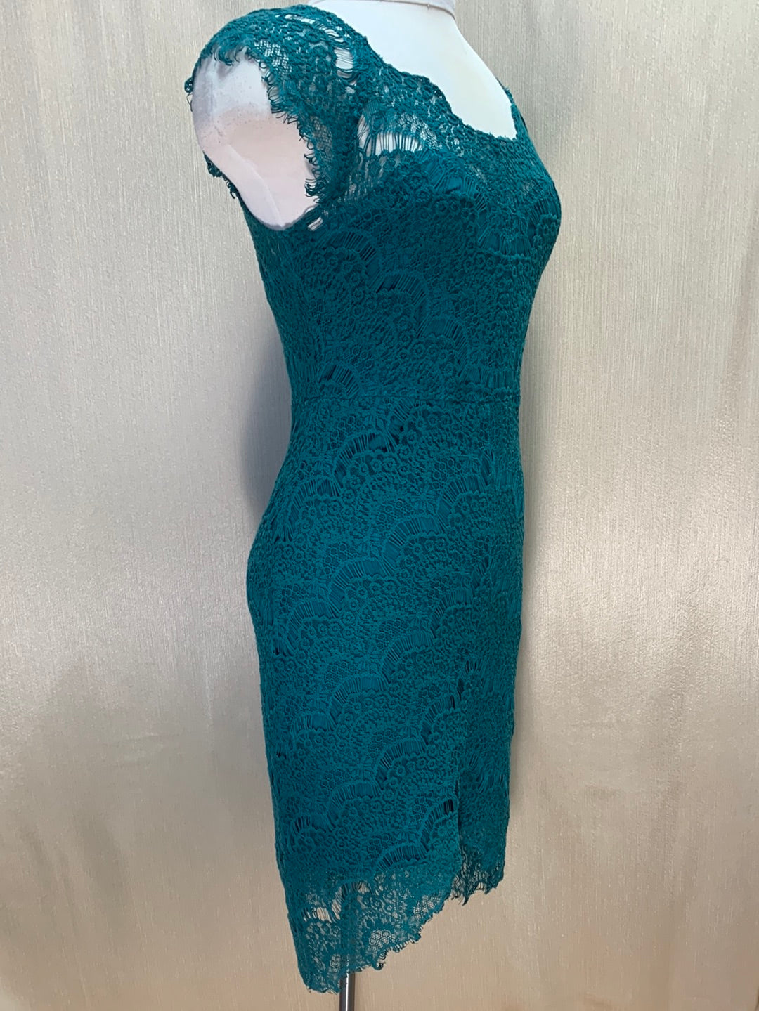 INTIMATELY FREE PEOPLE teal Lace Bodycon Cap Sleeve Slip Dress - L