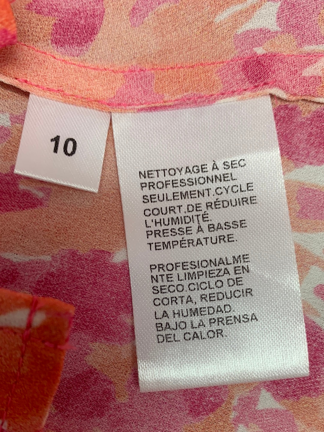 DONCASTER pink orange print 100% Silk Sleeveless Button Up Ruffle Blouse - 10