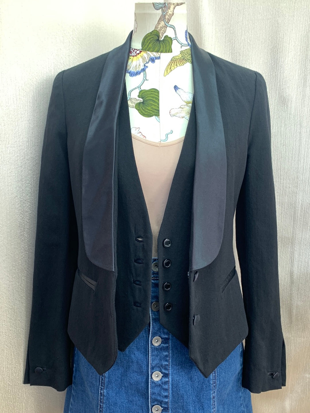 NWT - TORY BURCH black Wool Built-in Vest Tuxedo Olivier Blazer - 2