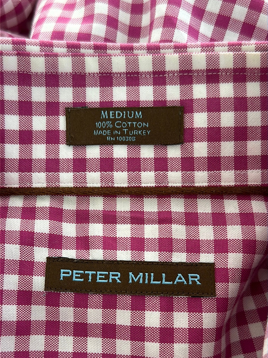 PETER MILLAR pink white check 100% Cotton Button Up Long Sleeve Shirt - M