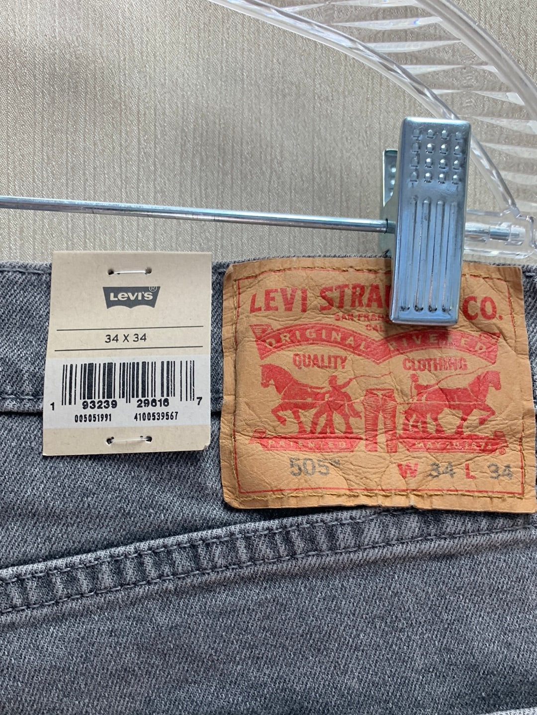 NWT - LEVI'S grey 505 Regular Fit Straight Leg Stretch Jeans - 34x34