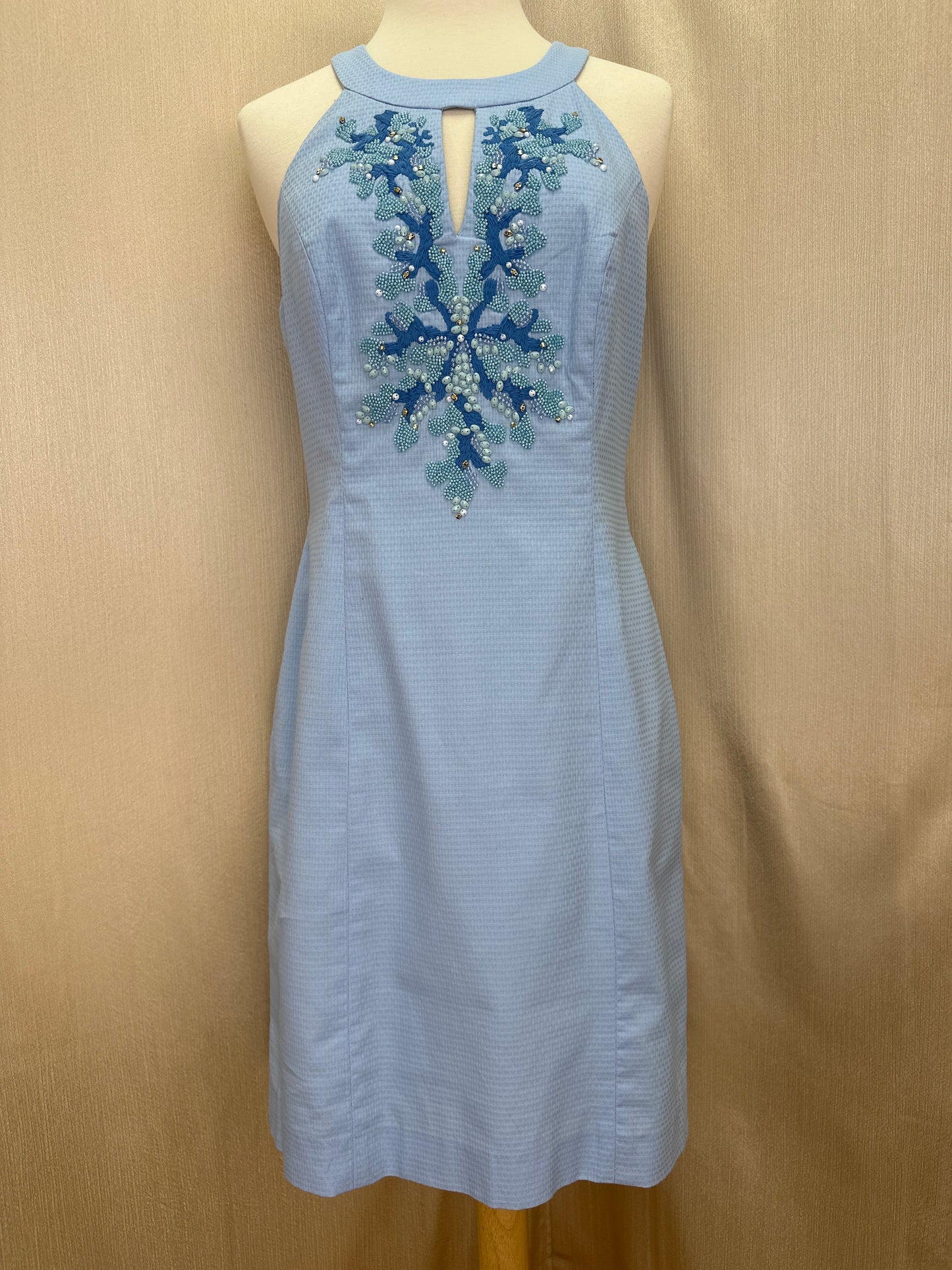 LILLY PULITZER blue peri Bead Embroidered Coral Jena Stretch Shift Dress - 6