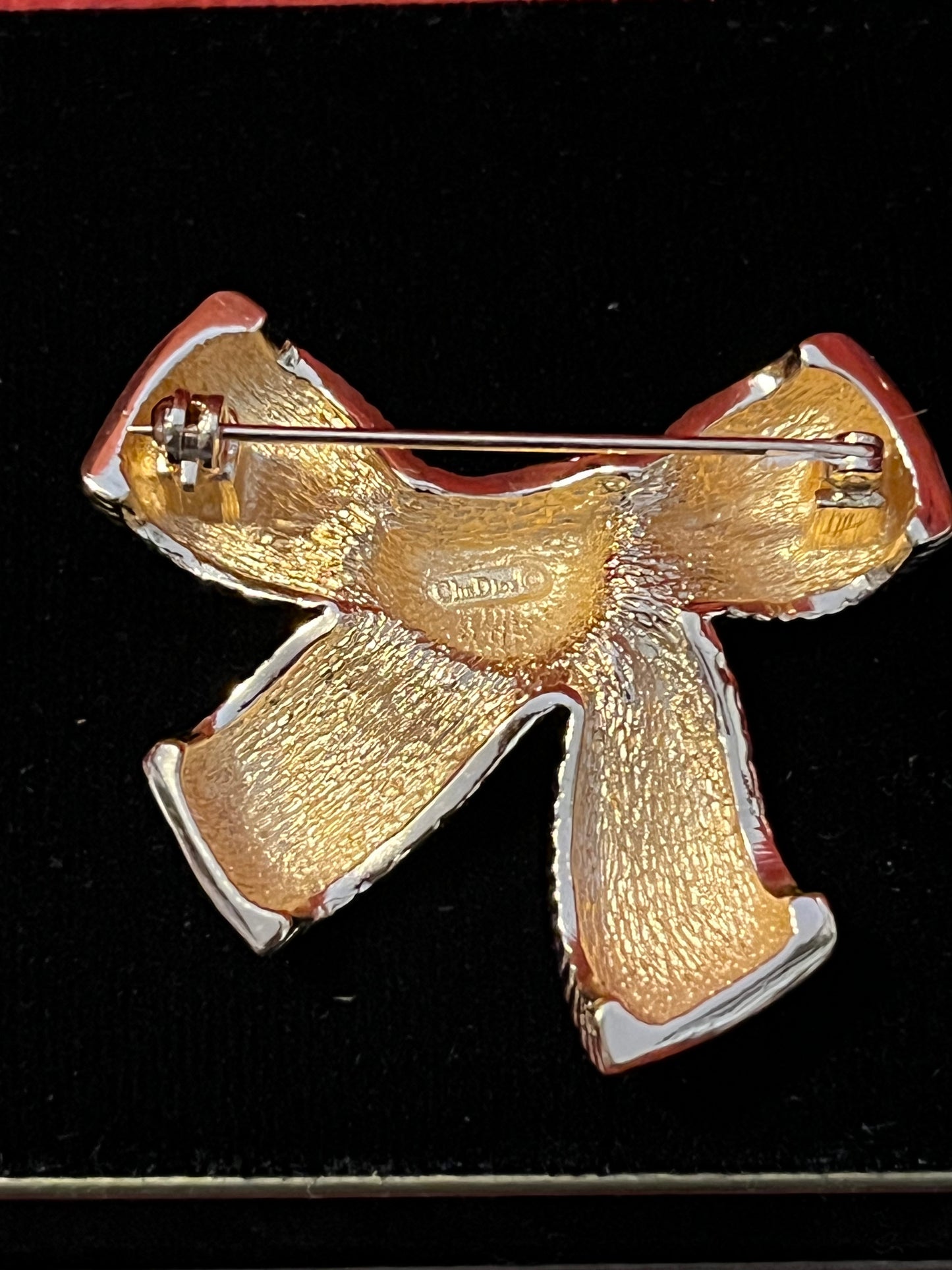 Vintage CHRISTIAN DIOR Gold Tone Textured Bow Knot Brooch