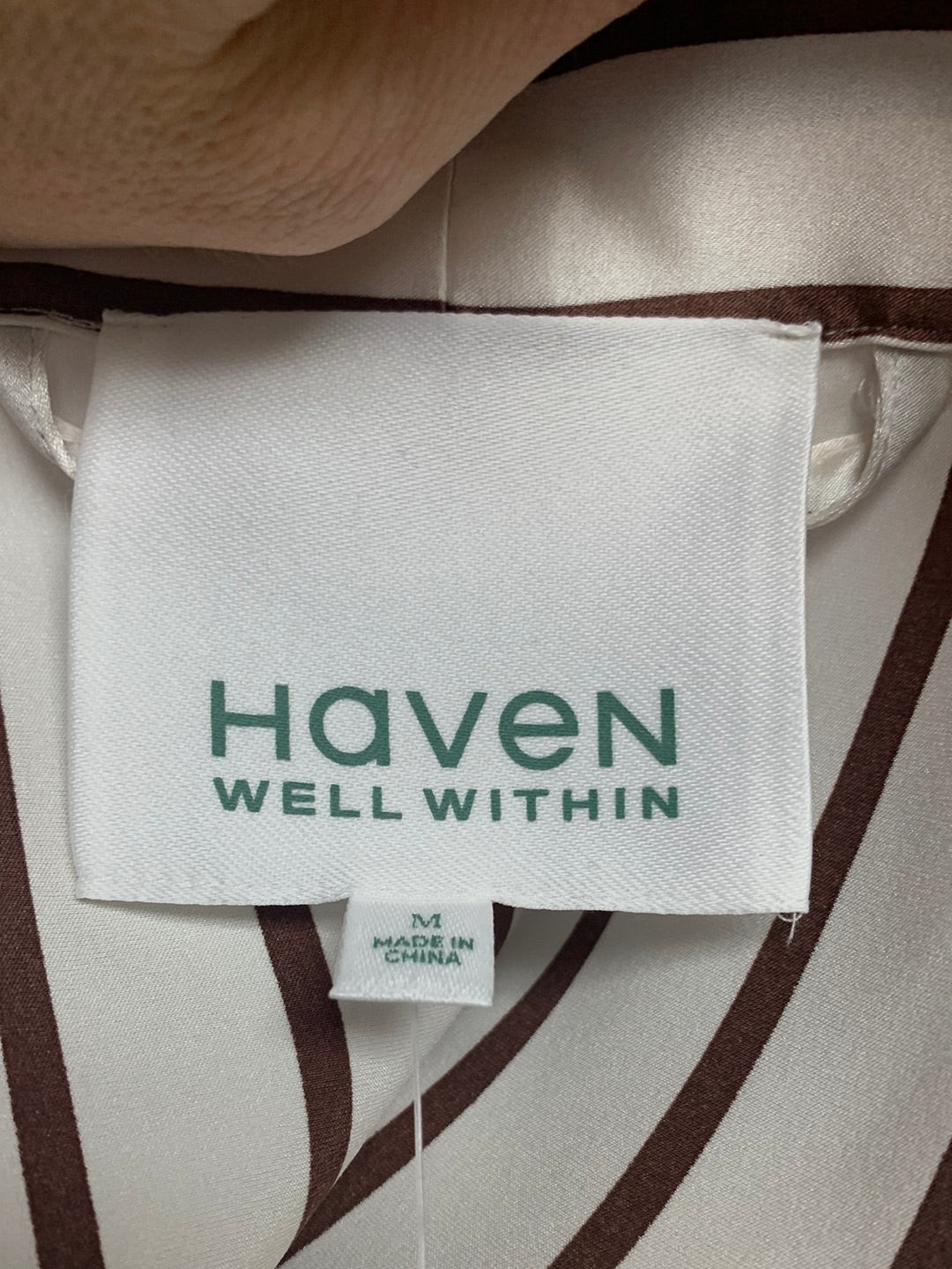 NWT - HAVEN WELL WITHIN brown stripe Washable Silk 3/4 Sleeve Robe - Medium