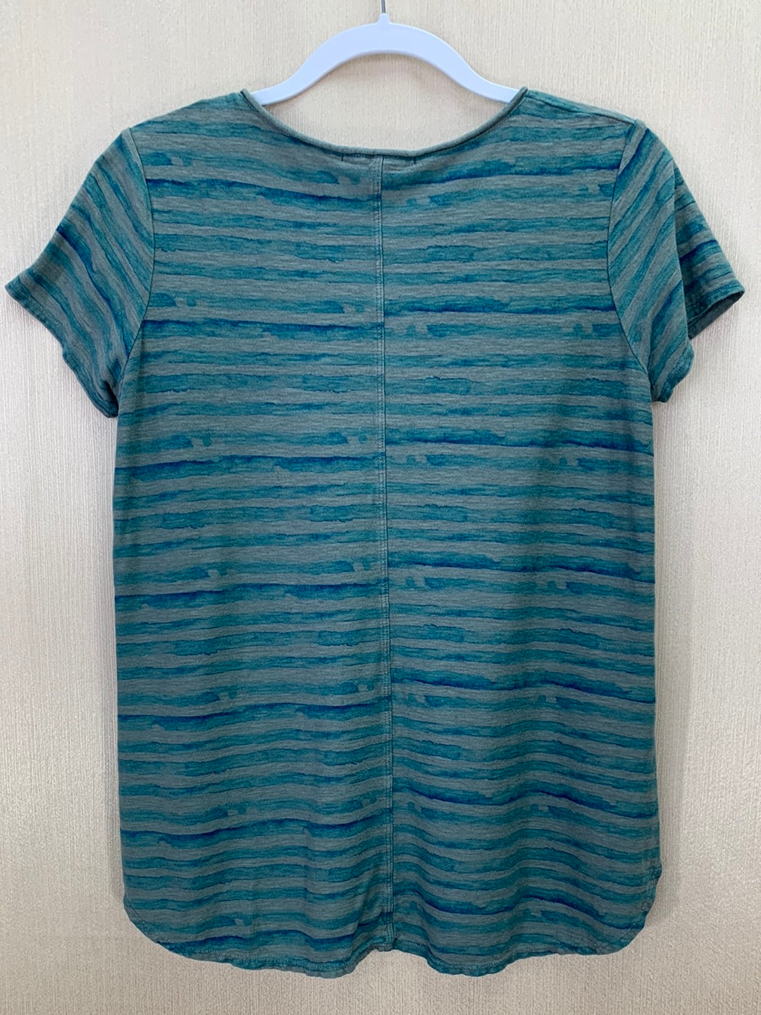 CUT LOOSE sage blue Watercolor Stripe Linen Cotton Short Sleeve Top - XS