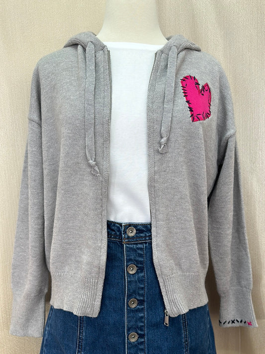 NWT - AQUA x KERRI ROSENTHAL grey pink Heart Sweater Hoodie Zip Jacket - S