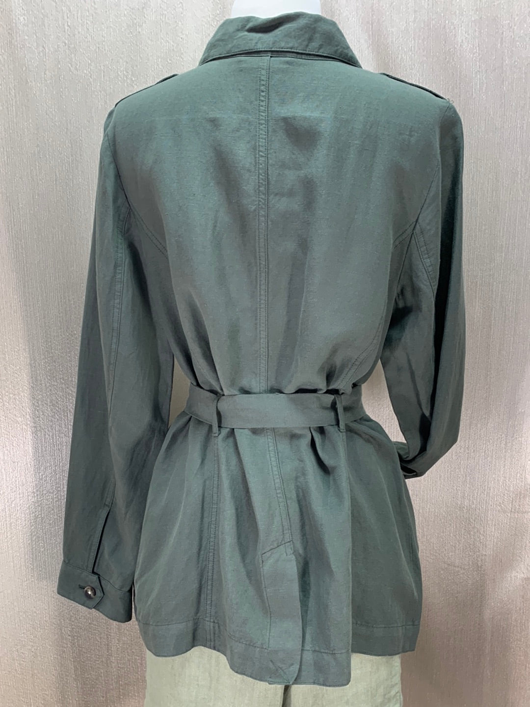 NWT - J JILL green Linen Rayon Blend Belted Caraway Jacket - MP