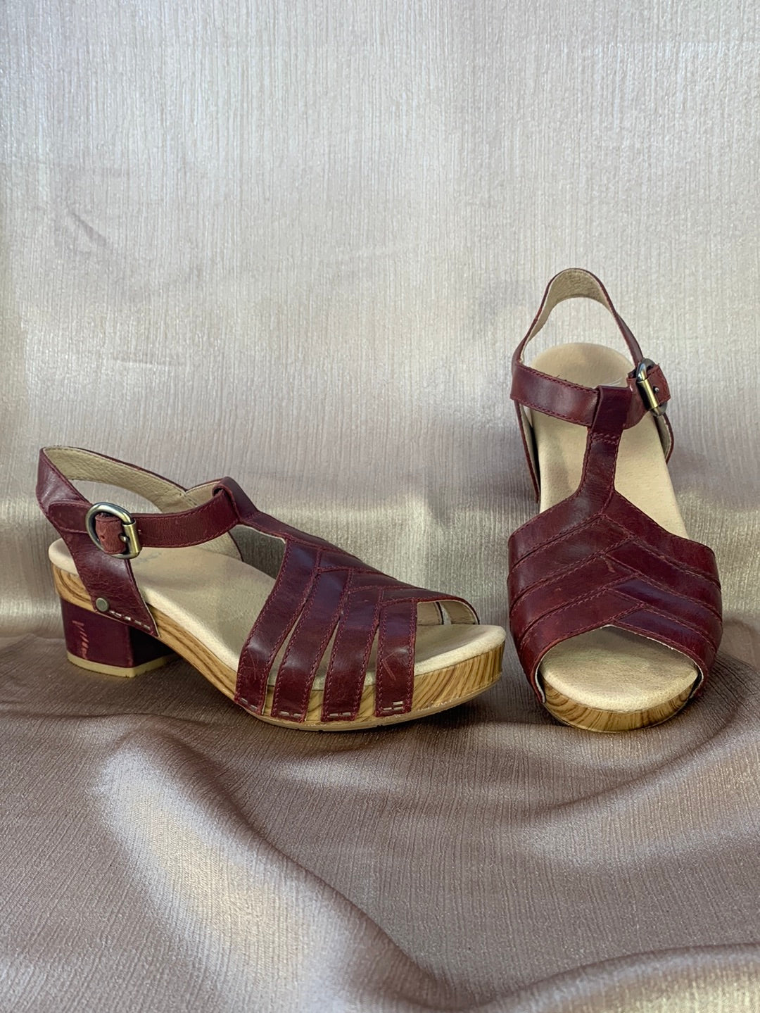 DANSKO mahogany Mara Open Toe Calf Leather Sandal 37 US 6.5 7