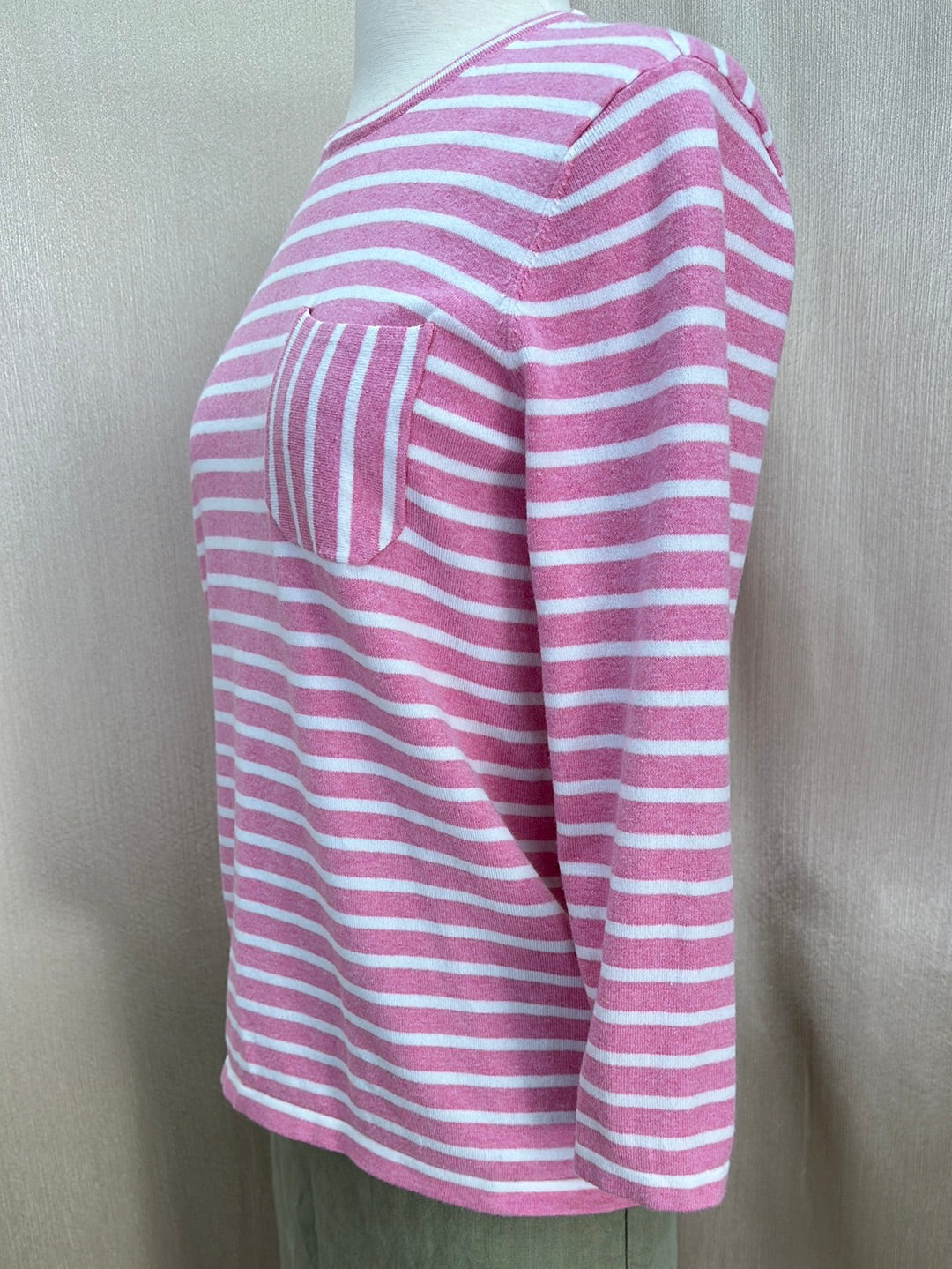 J. MCLAUGHLIN pink white Stripe Cotton Modal Blend Pocket Sweater - S
