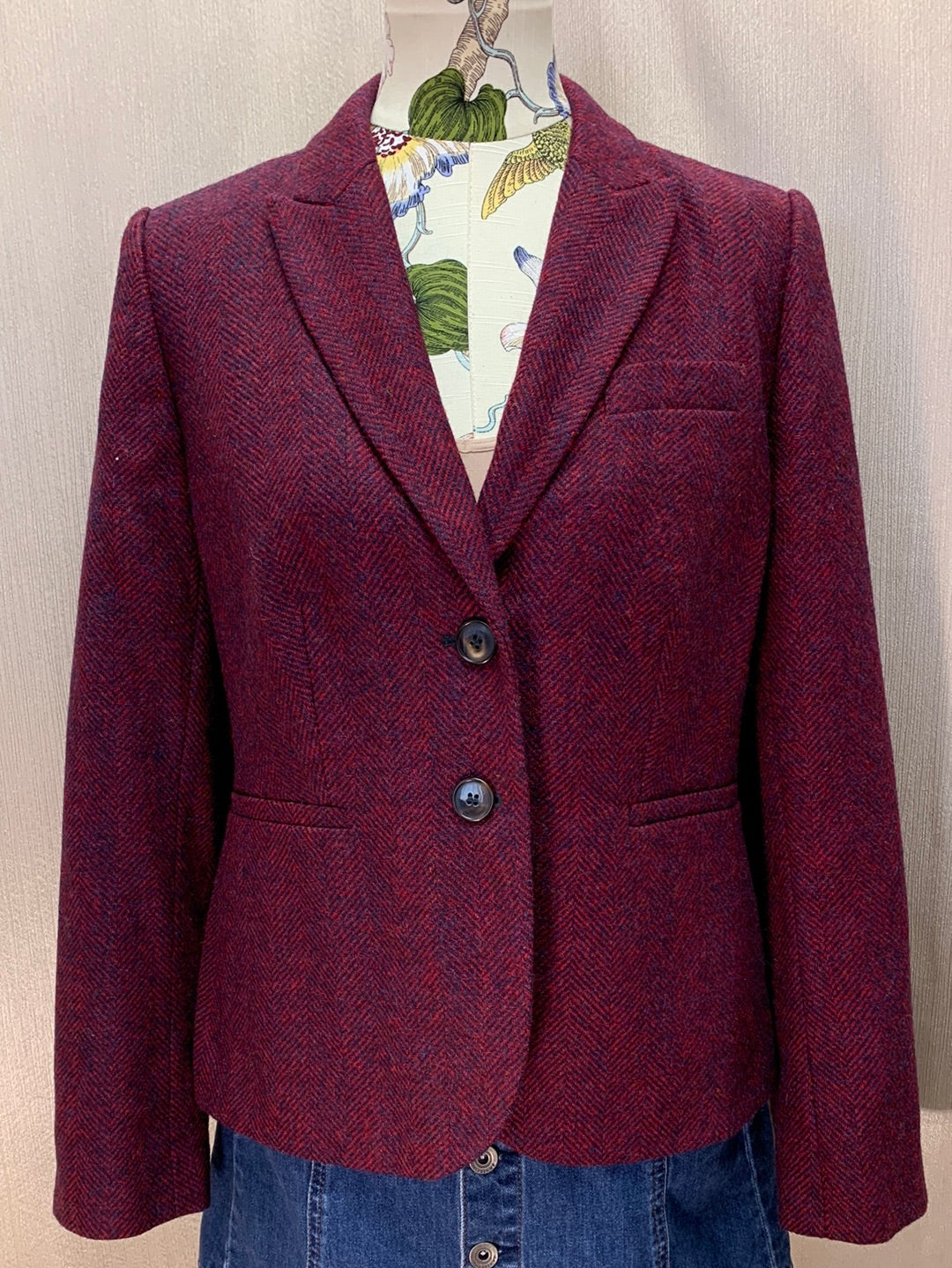 BODEN red blue Wool Herringbone British Tweed by Moon Jacket - US 8 | UK 12
