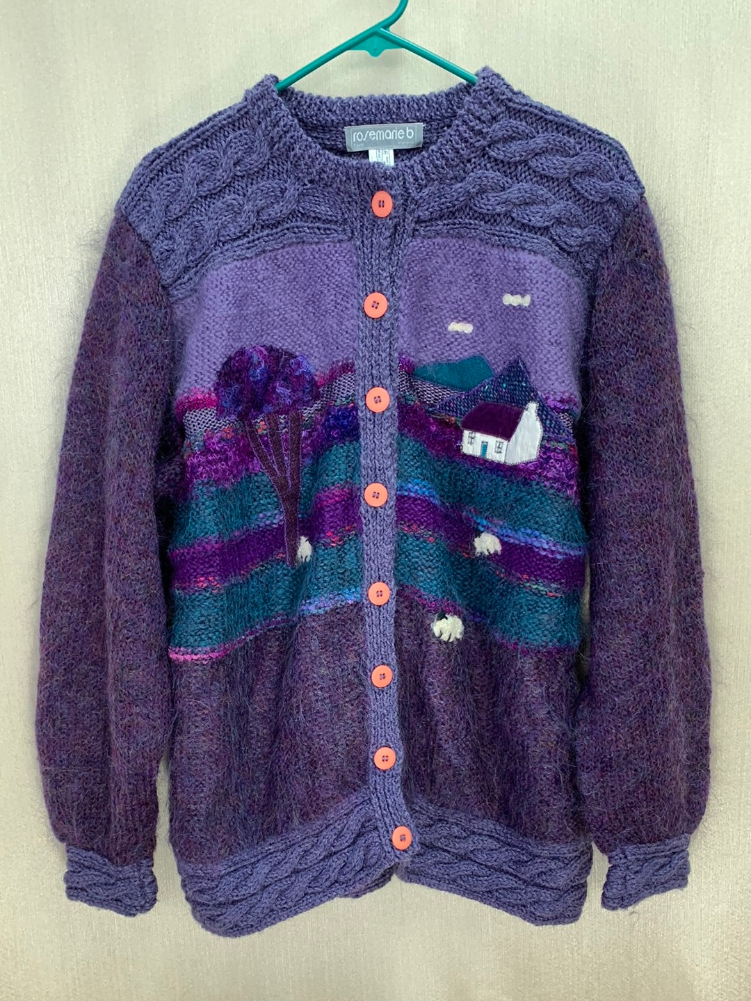 VTG - ROSEMARIE B purple Mohair Wool Farm Cardigan Sweater - XL/XXL