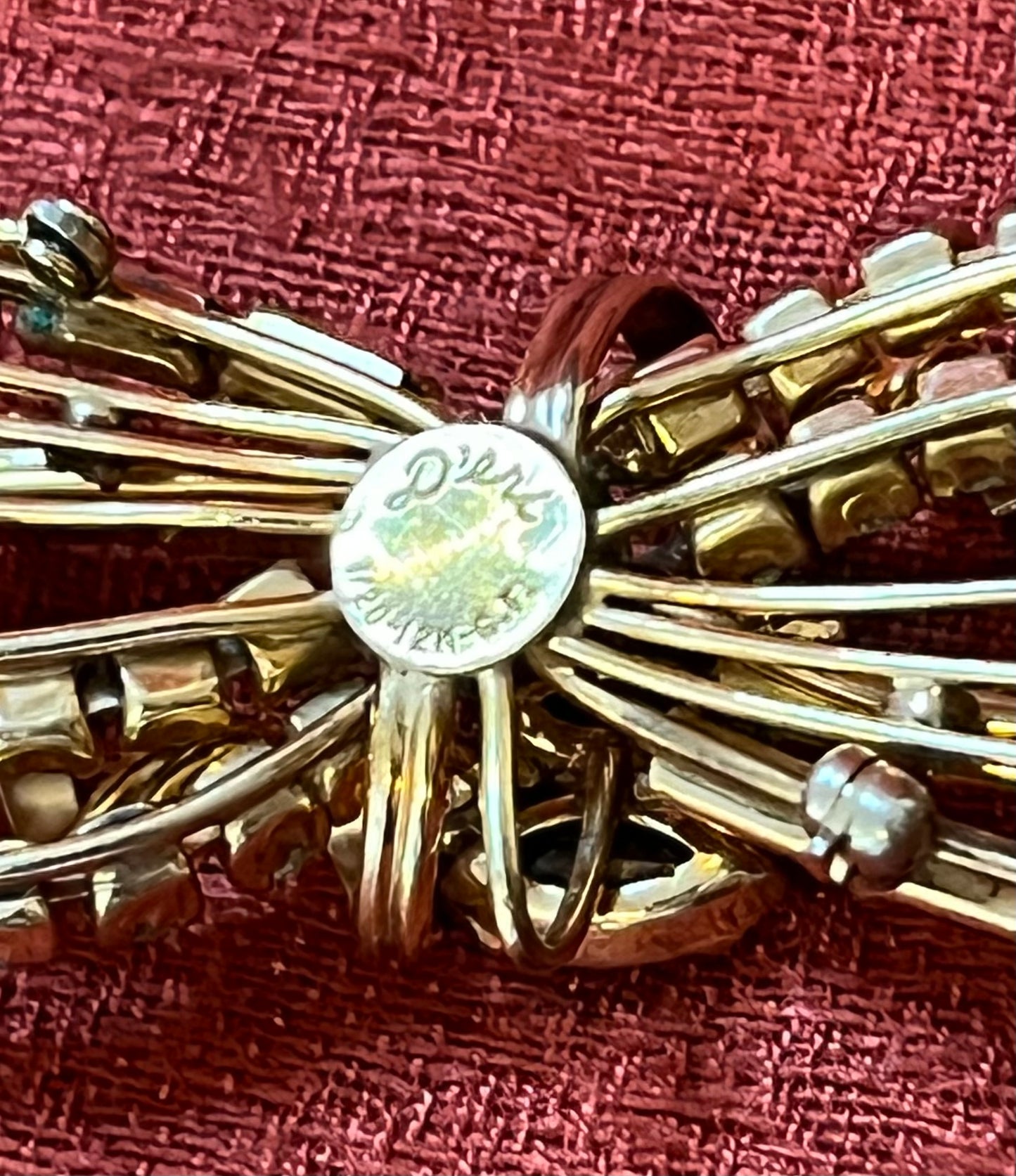 Vintage D'eri Rhinestone and Gold Filled Bow Brooch