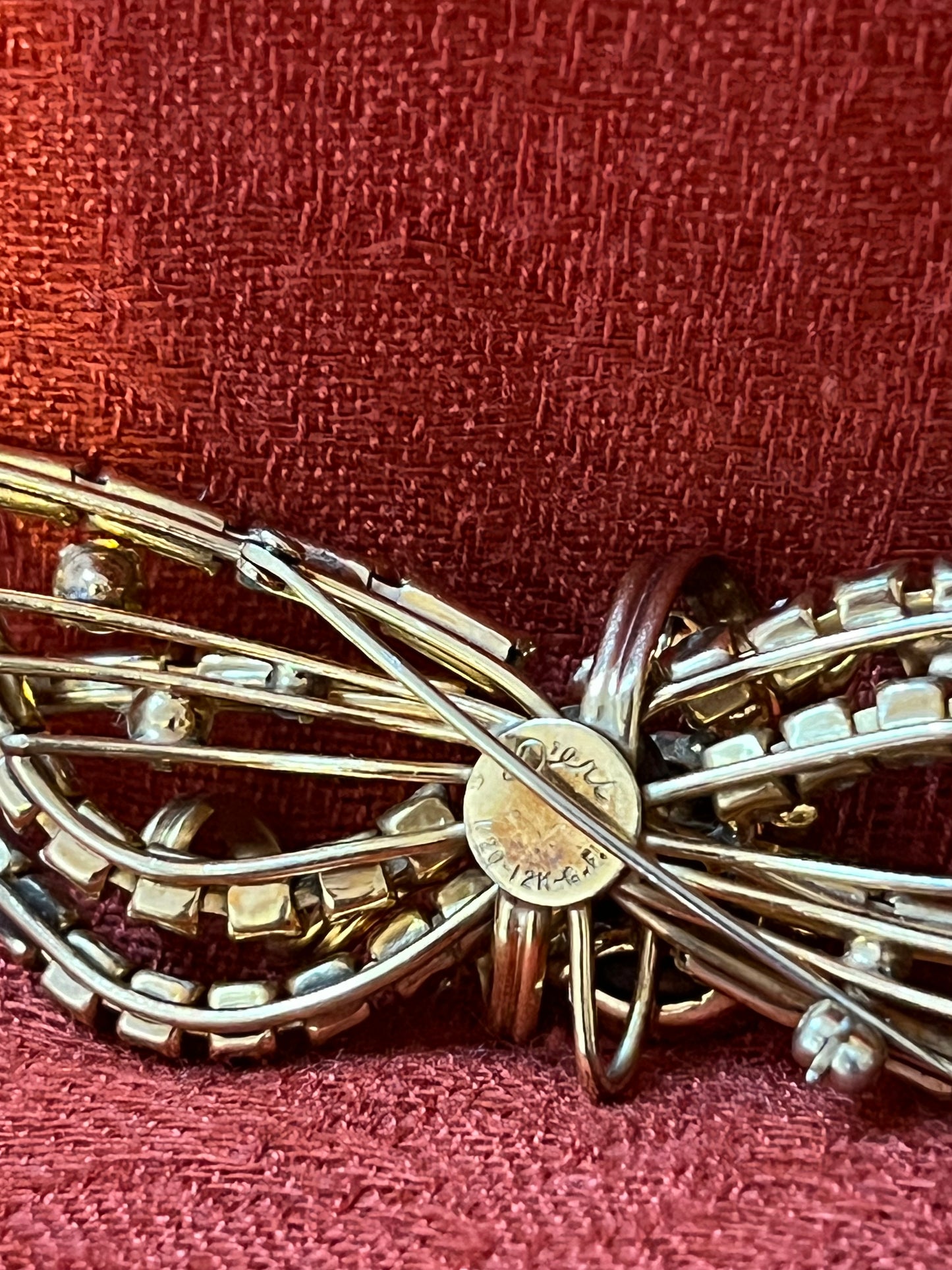 Vintage D'eri Rhinestone and Gold Filled Bow Brooch