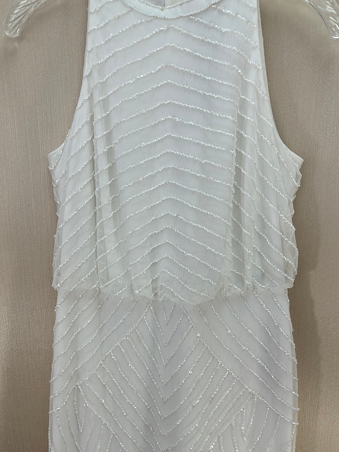 NWT - ADRIANNA PAPELL ivory white Art Deco Halter Bead Cocktail Dress - 2