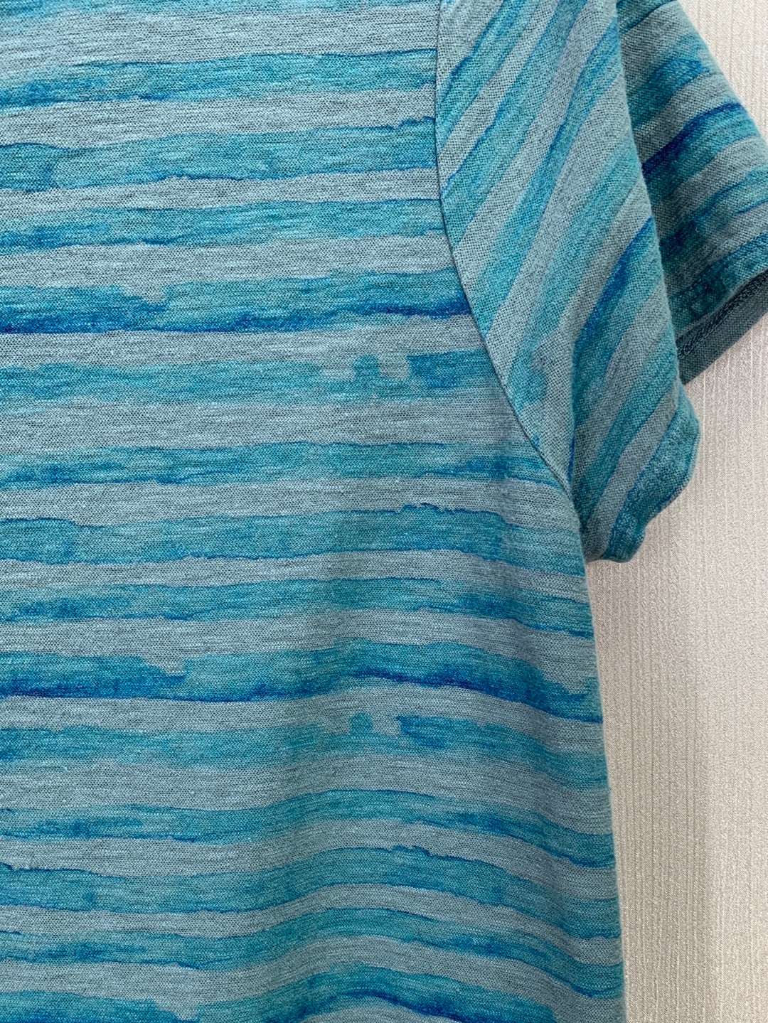 CUT LOOSE sage blue Watercolor Stripe Linen Cotton Short Sleeve Top - XS