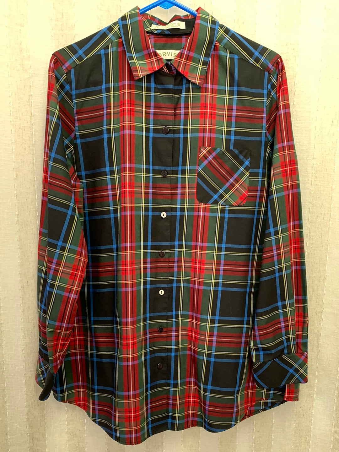 ORVIS red blue plaid Cotton Blend Long Sleeve Button Up Shirt - 14