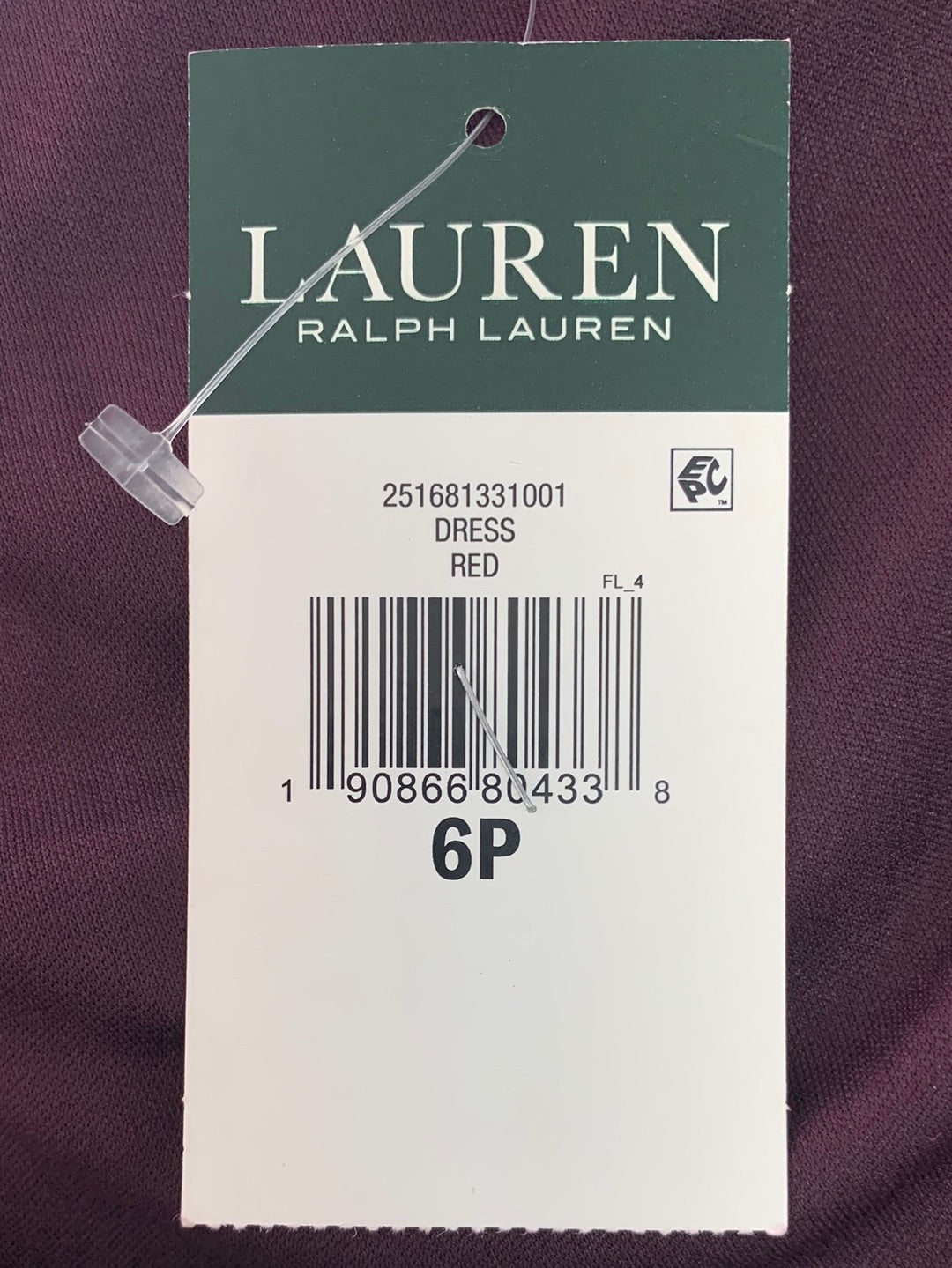 NWT - LAUREN RALPH LAUREN plum 3/4 Bell-Sleeve Crushed Velvet Dress - 6P