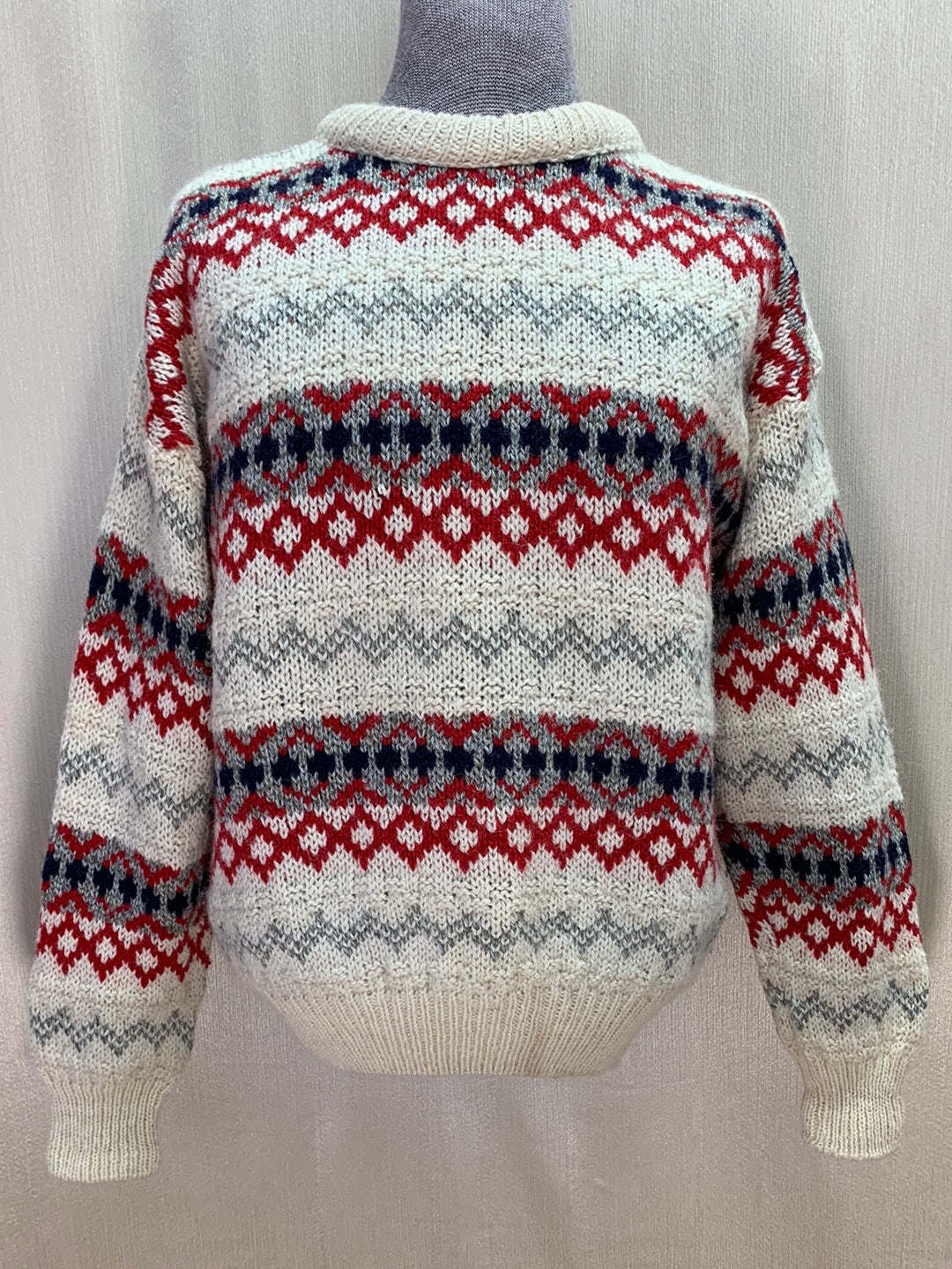 Vintage - HEATHER & TWEED ivory red 100% Pure Wool Fair Isle Sweater - L