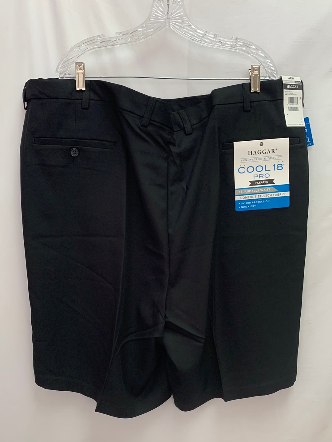 NWT - HAGGAR black Cool 18 Pro Pleated 10.5" Golf Shorts - 48W