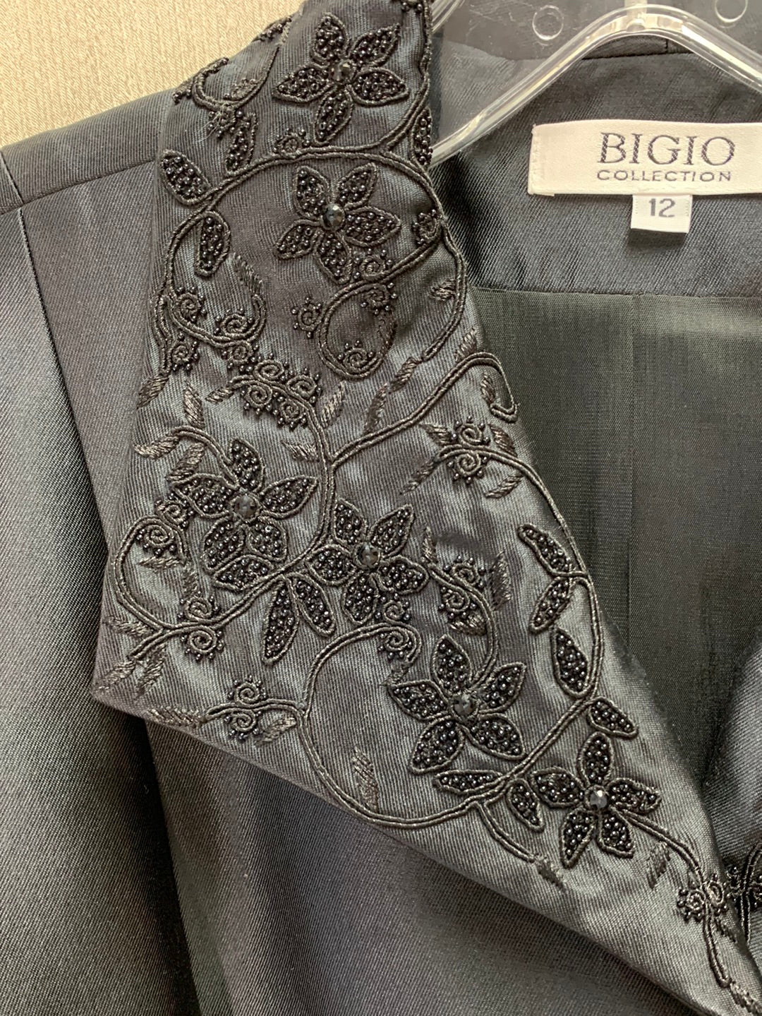 VTG - BIGIO COLLECTION black Silk Wool Beaded Blazer Skirt Suit - 12