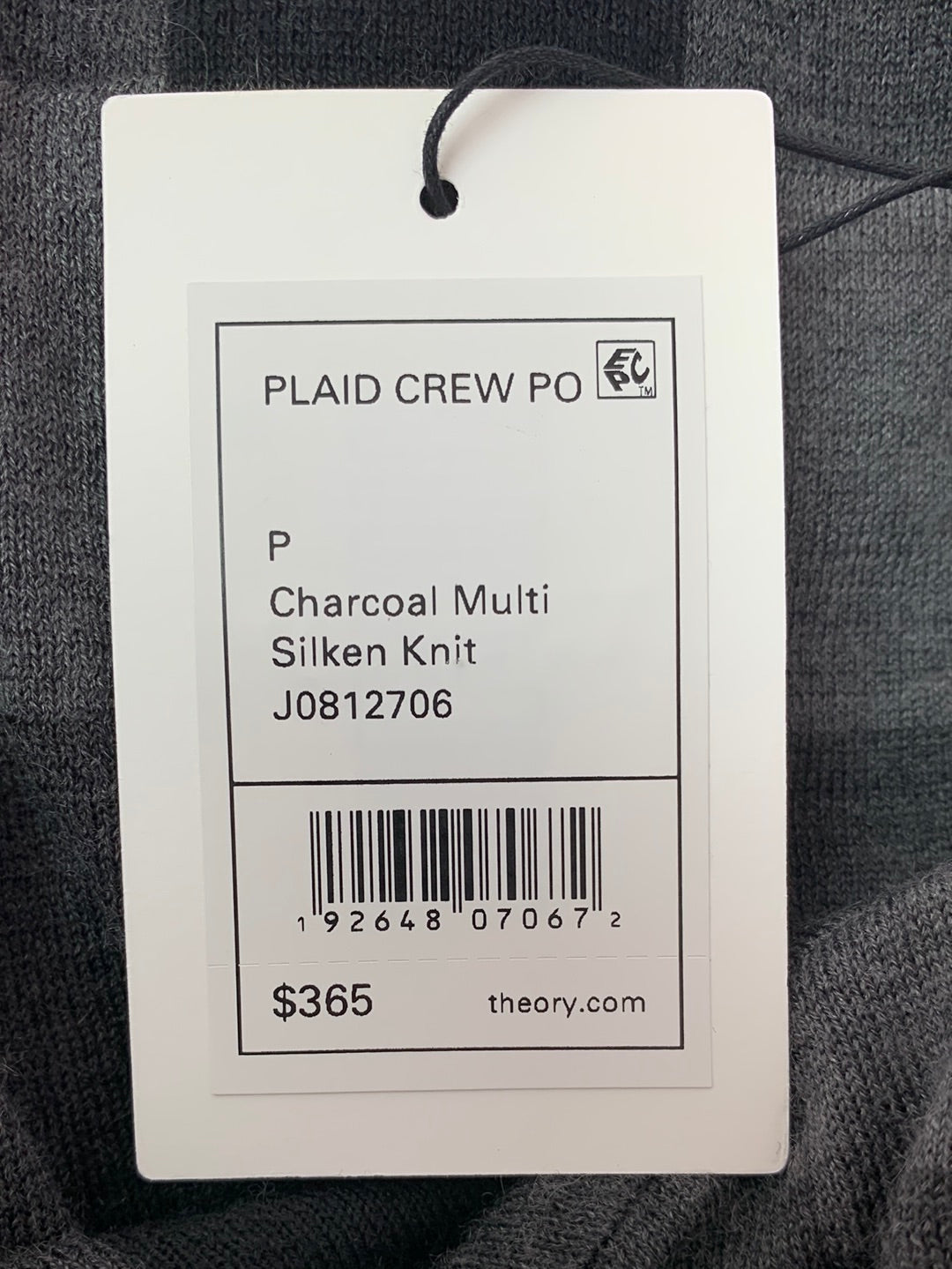 NWT - THEORY charcoal plaid Crew Neck Silk Cashmere Sweater - Small / P