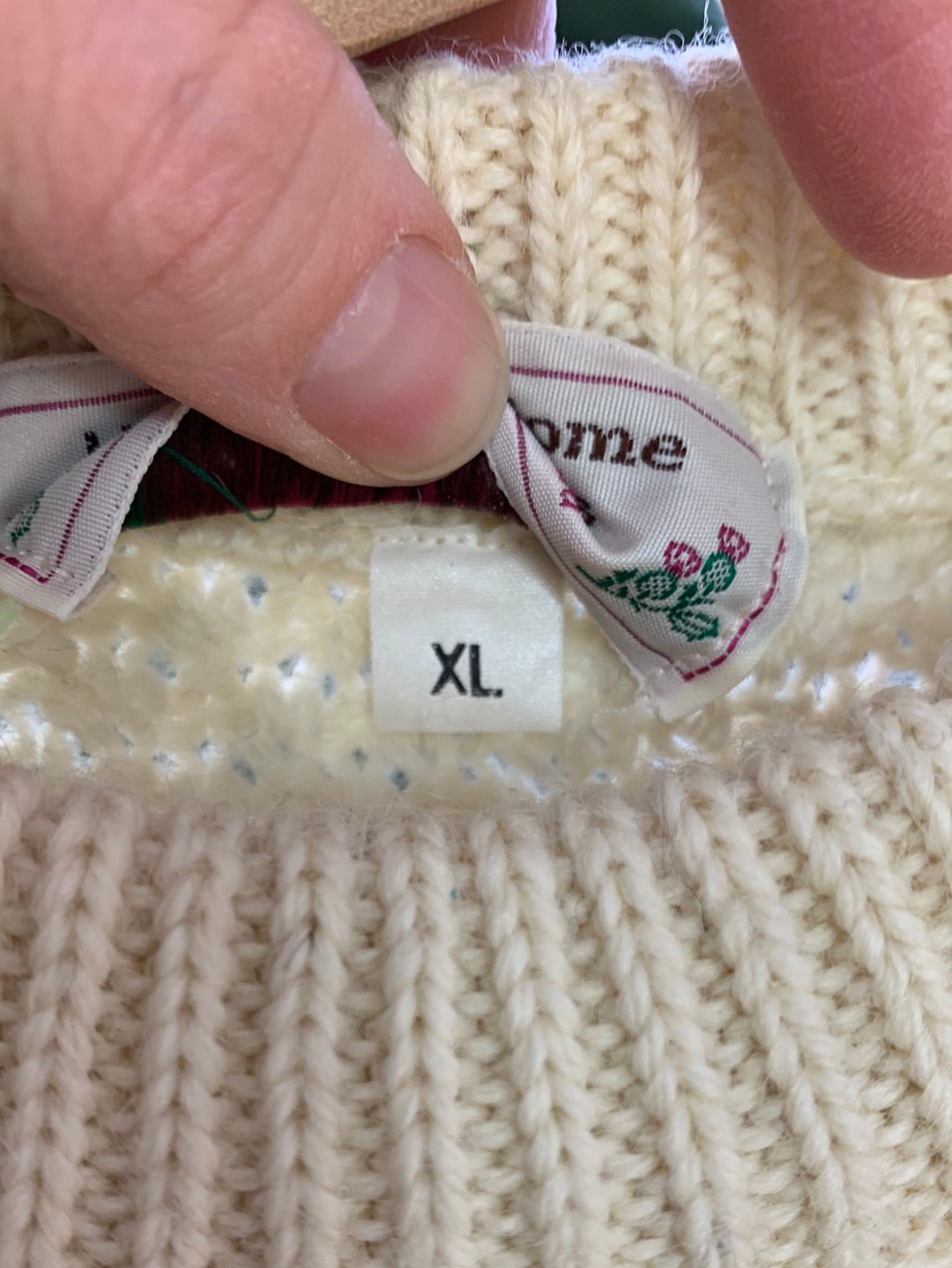 Vintage - HIGHLAND HOME ivory Wool Cable Knit Fisherman Sweater - XL
